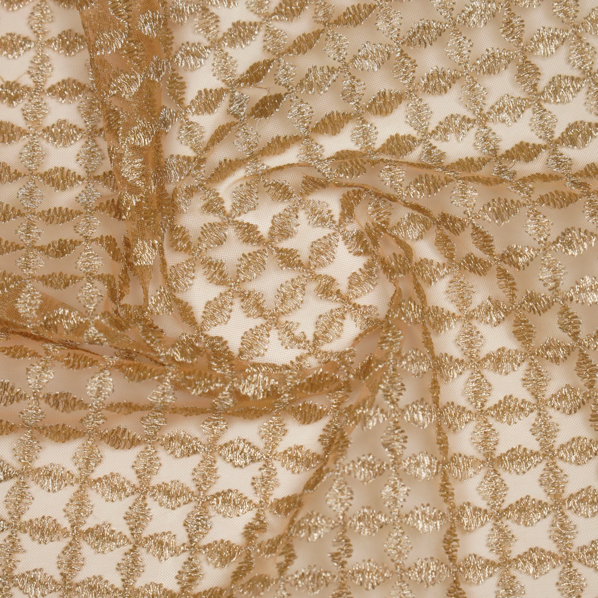 Mumtaz Peach Net Embroidered Fabric in Jaal Pattern - Image 4
