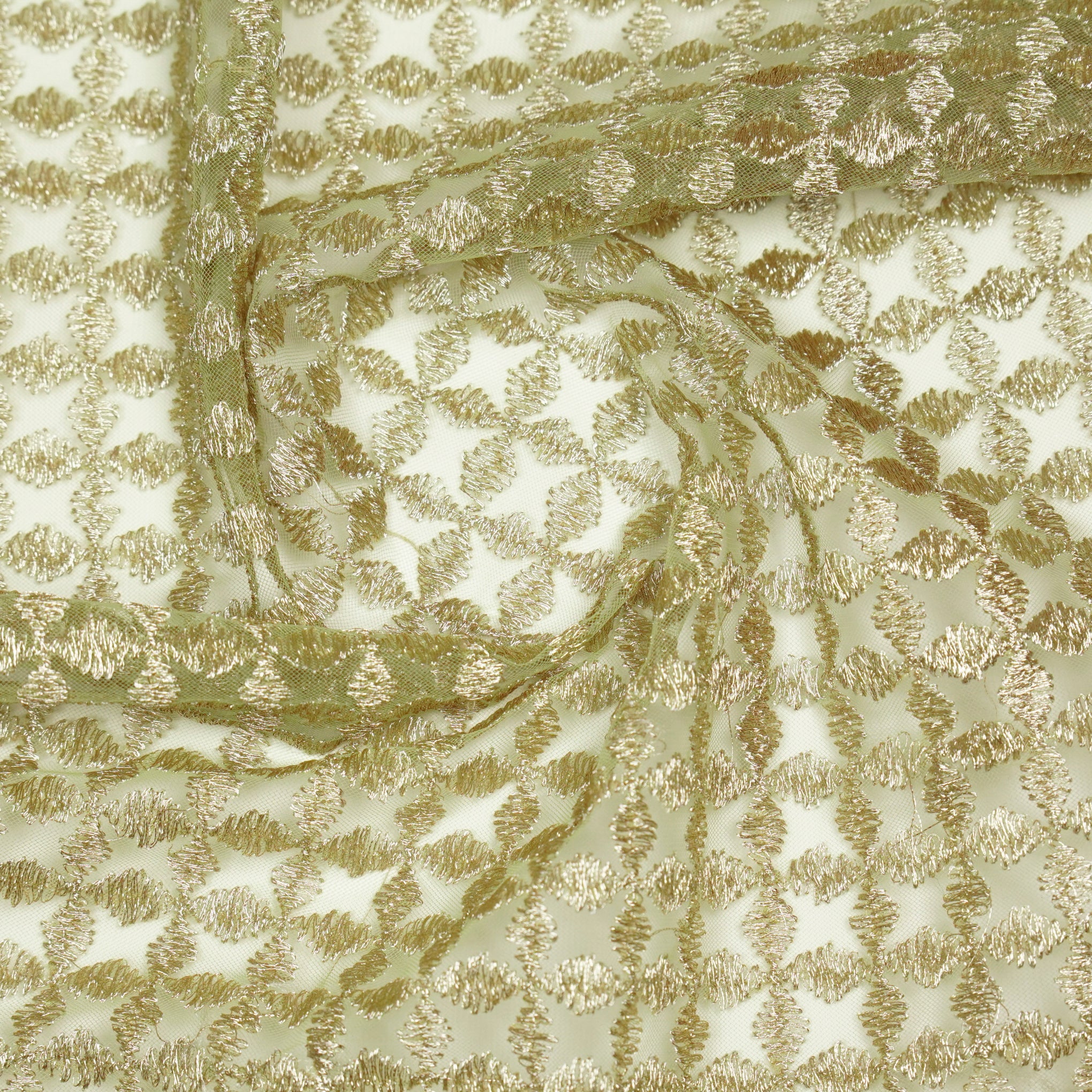 Mumtaz Pista Net Embroidered Fabric in Jaal Pattern - Image 4