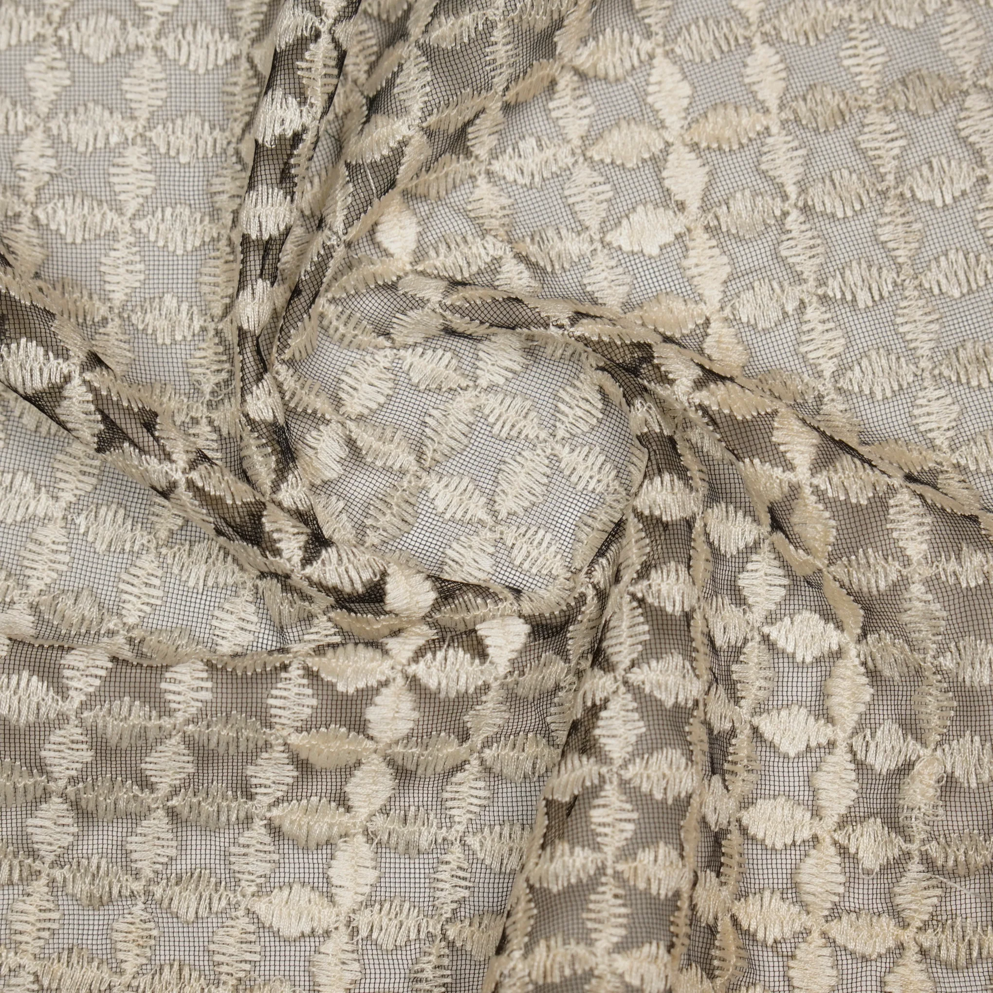 Mumtaz Black Net Embroidered Fabric in Jaal Pattern - Image 4