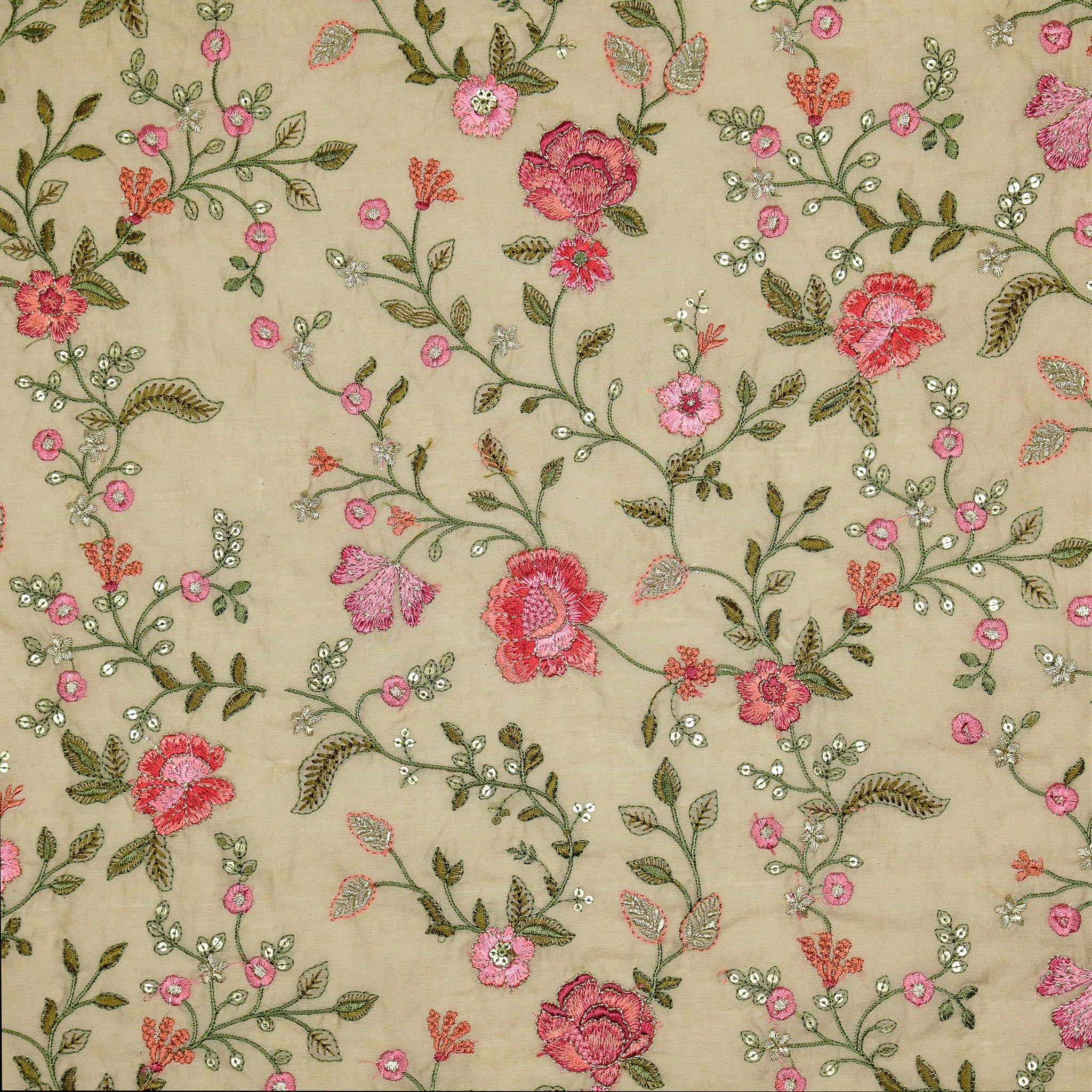 Nagma Almond Chanderi Embroidered Fabric in Jaal Pattern - Image 2