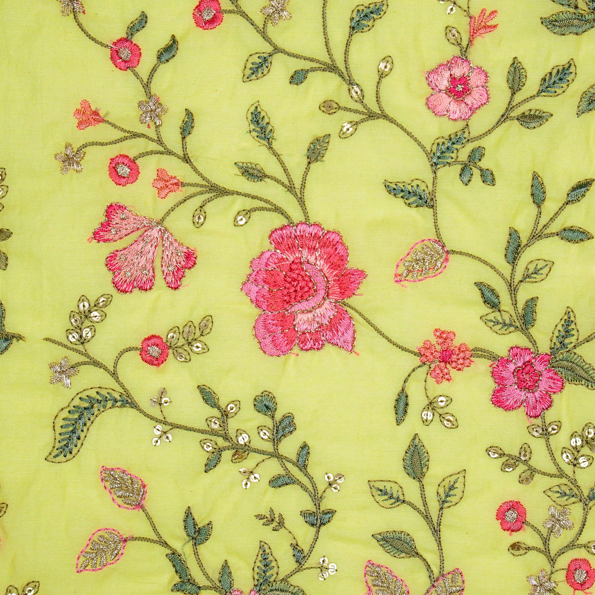 Nagma Chrome Yellow Chanderi Embroidered Fabric in Jaal Pattern - Image 3
