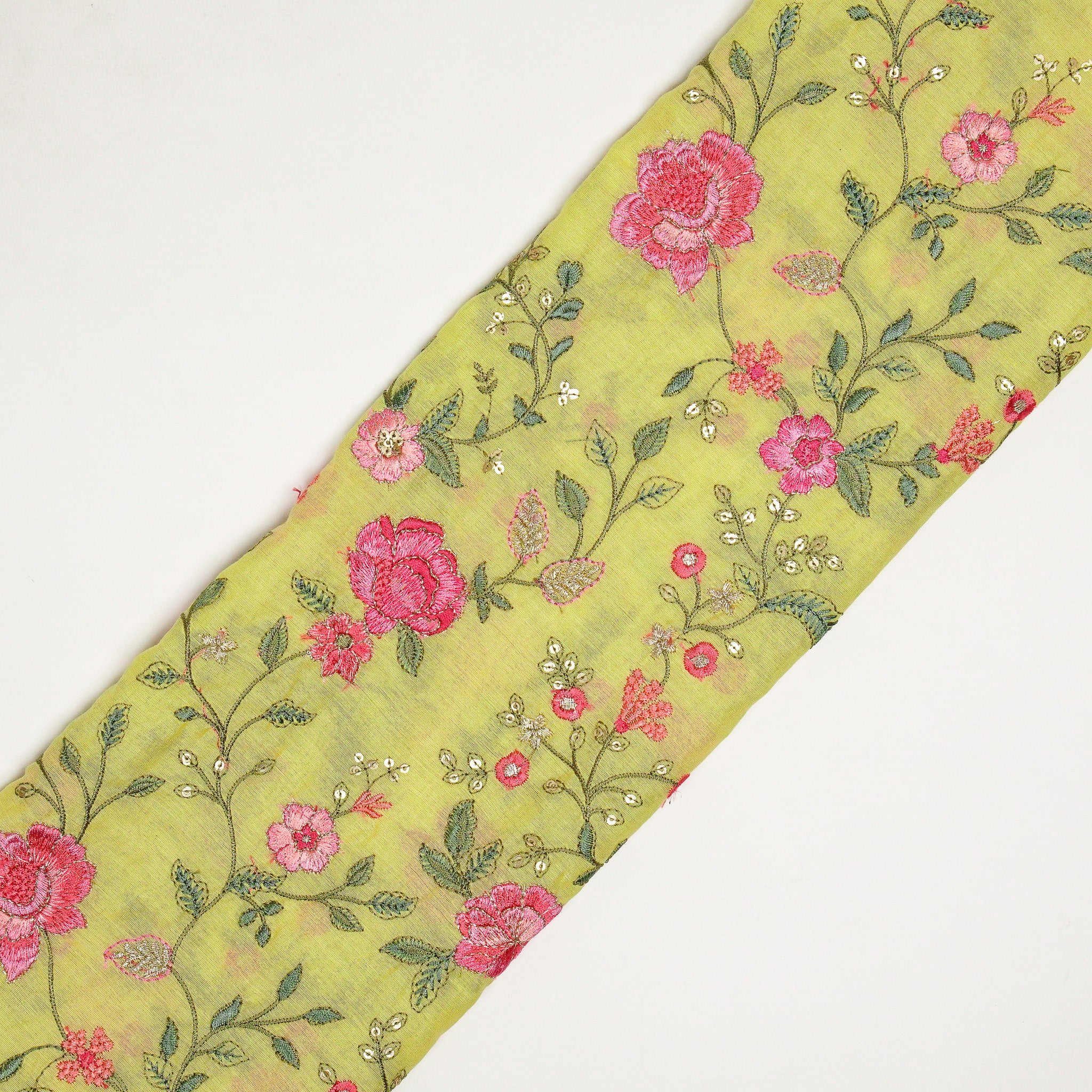 Nagma Chrome Yellow Chanderi Embroidered Fabric in Jaal Pattern - Image 4