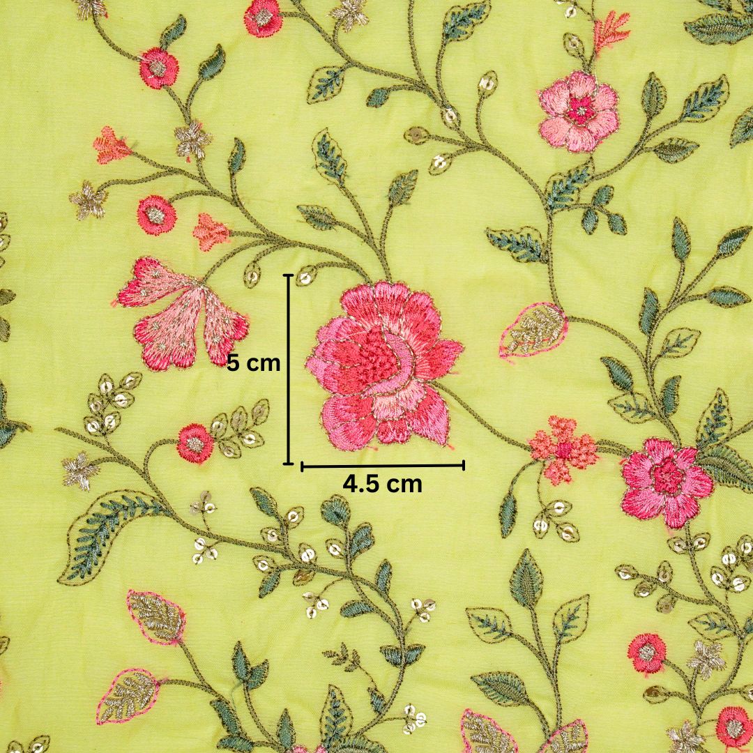 Nagma Chrome Yellow Chanderi Embroidered Fabric in Jaal Pattern - Image 5