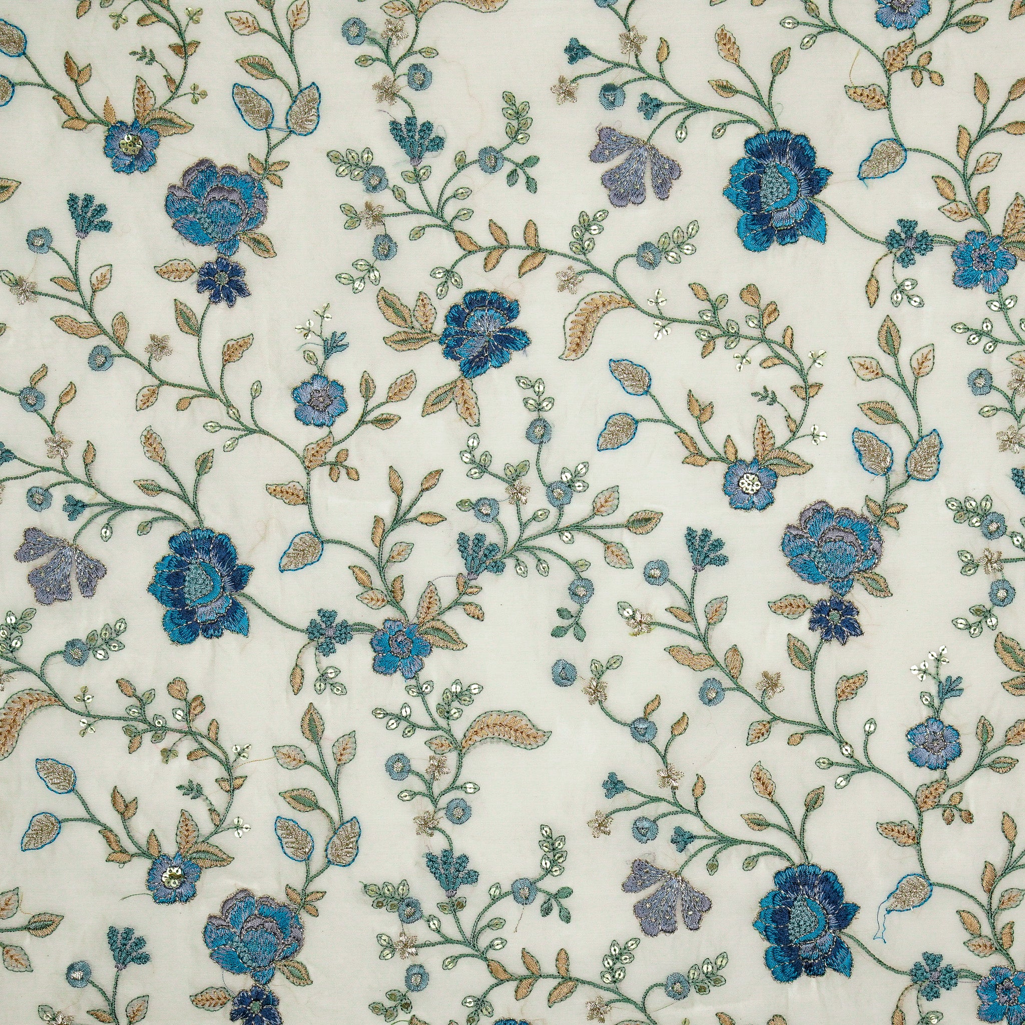 Nagma Ivory Chanderi Embroidered Fabric in Jaal Pattern - Image 2