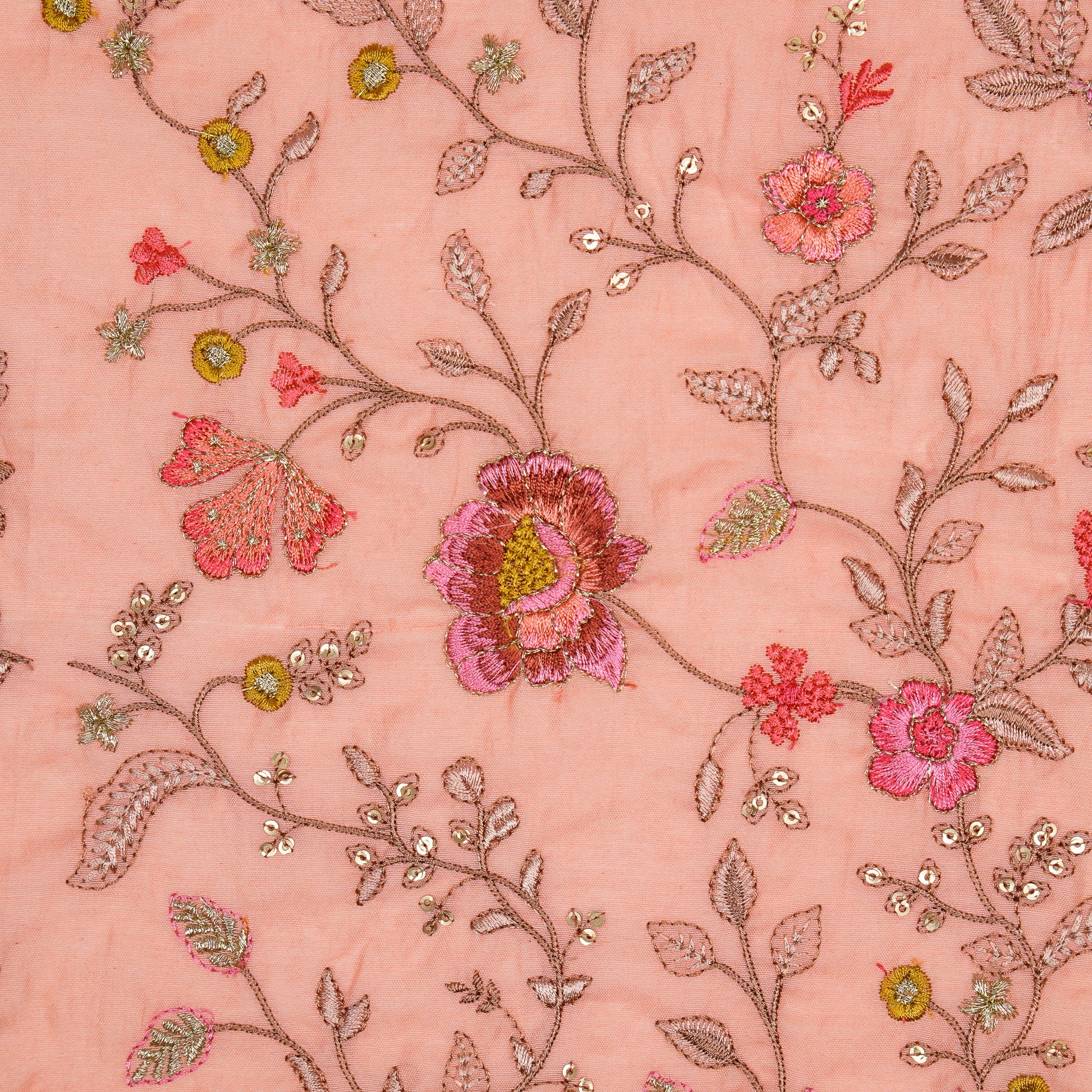 Nagma Light Gajari Chanderi Embroidered Fabric in Jaal Pattern - Image 3