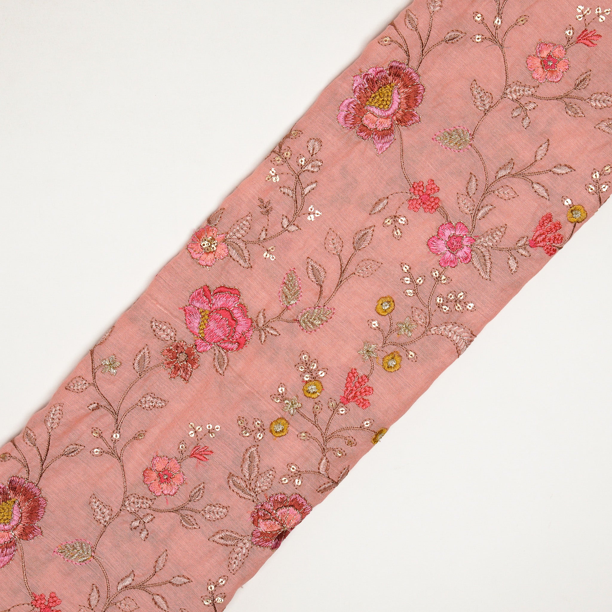Nagma Light Gajari Chanderi Embroidered Fabric in Jaal Pattern - Image 4