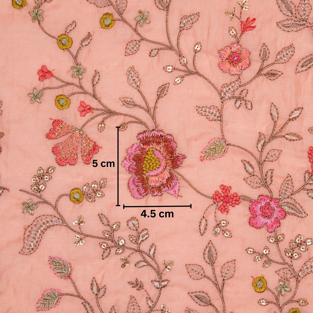 Nagma Light Gajari Chanderi Embroidered Fabric in Jaal Pattern - Image 5