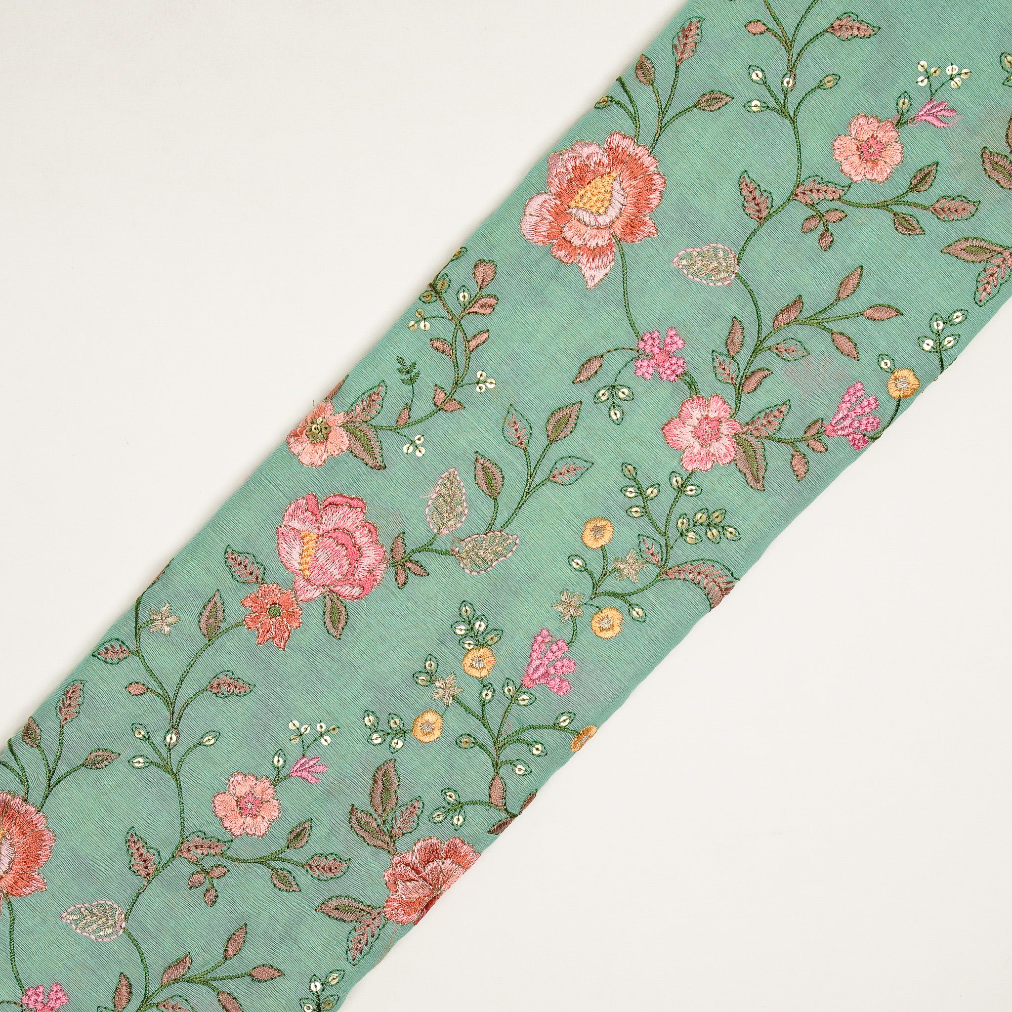 Nagma Sea Green Chanderi Embroidered Fabric in Jaal Pattern - Image 4
