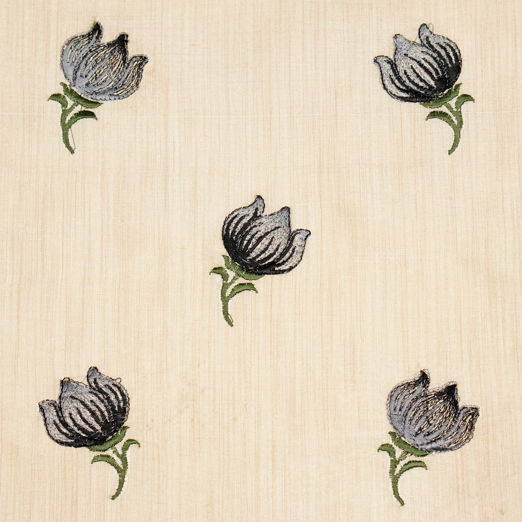 Naim Natural/Black Viscose Raw Silk Embroidered Fabric in Buta Pattern - Image 3