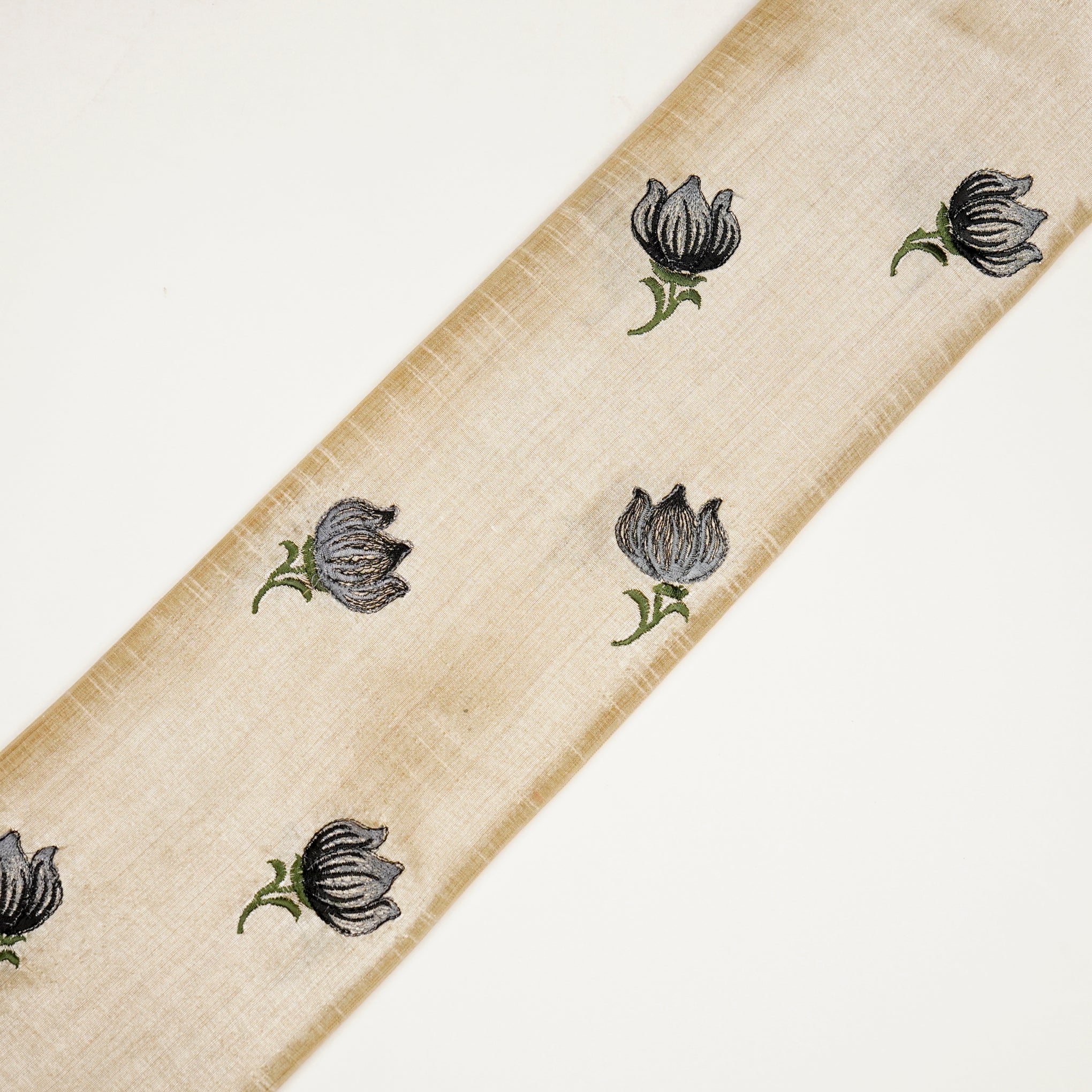 Naim Natural/Black Viscose Raw Silk Embroidered Fabric in Buta Pattern - Image 4