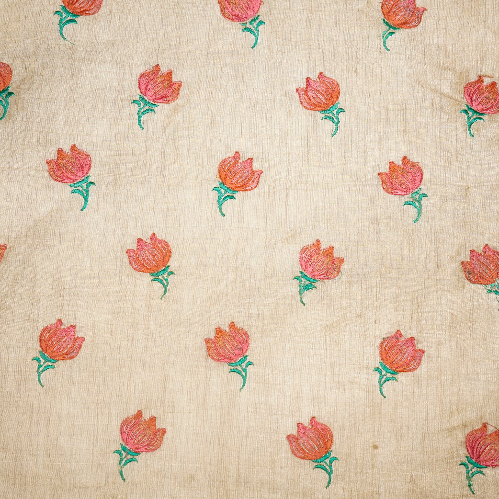Naim Natural/Peach Viscose Raw Silk Embroidered Fabric in Buta Pattern - Image 2