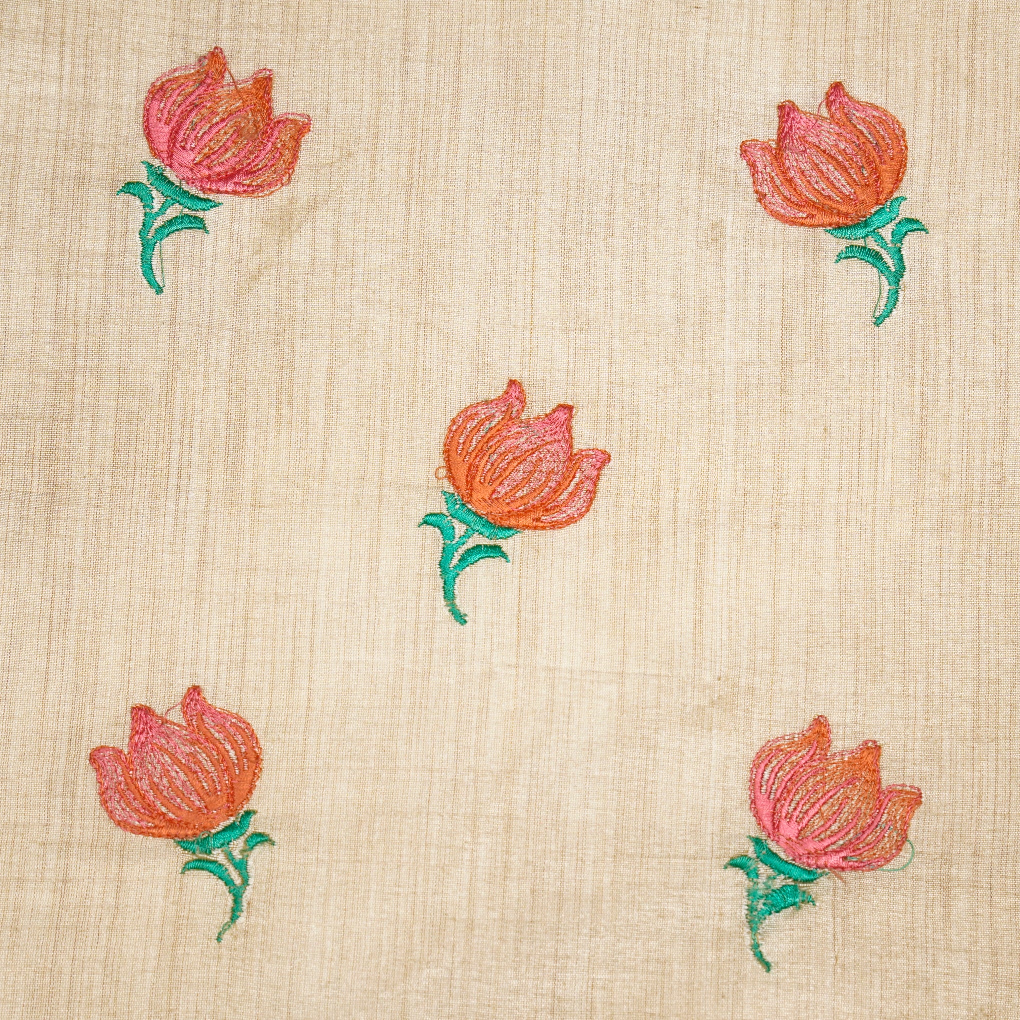Naim Natural/Peach Viscose Raw Silk Embroidered Fabric in Buta Pattern - Image 3