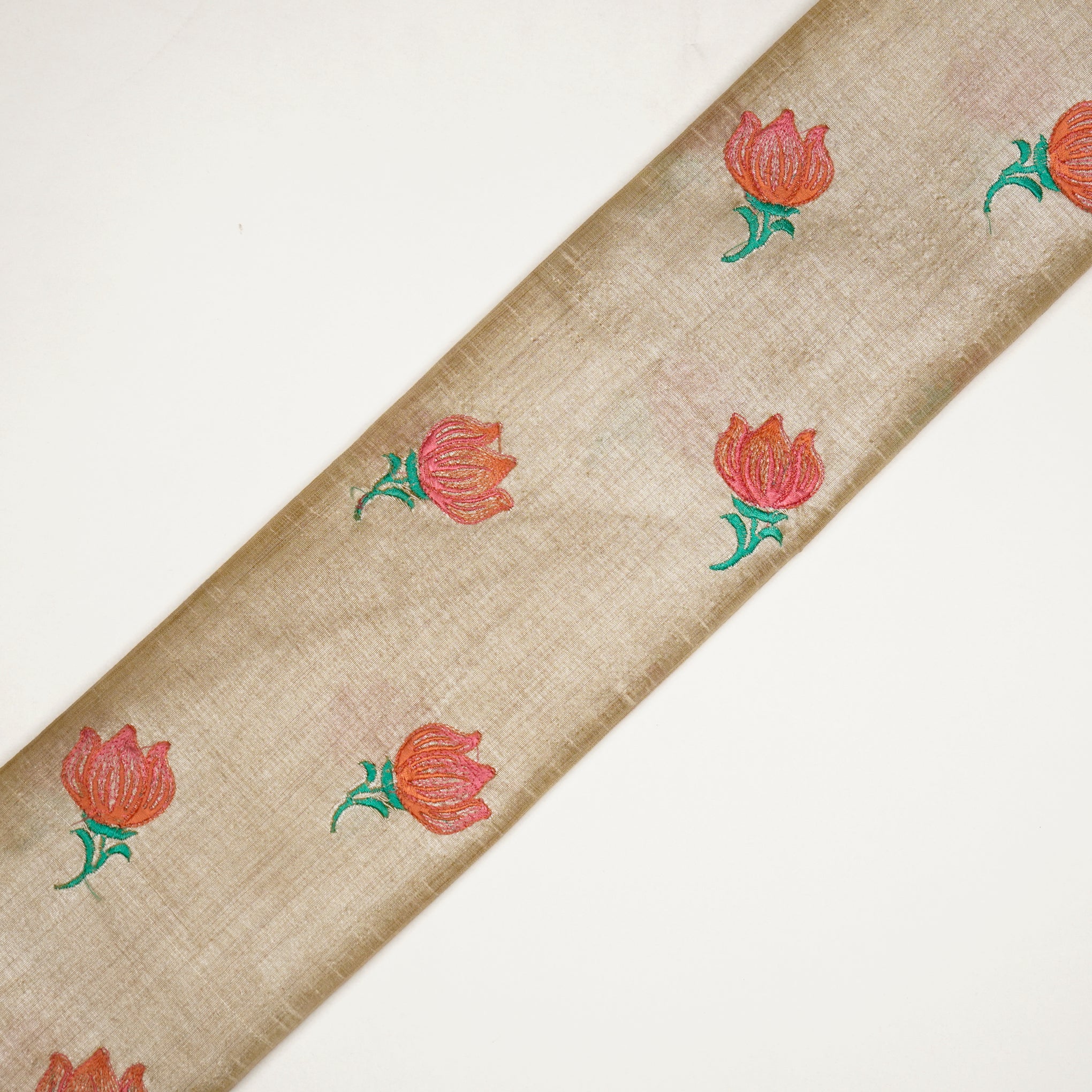 Naim Natural/Peach Viscose Raw Silk Embroidered Fabric in Buta Pattern - Image 4