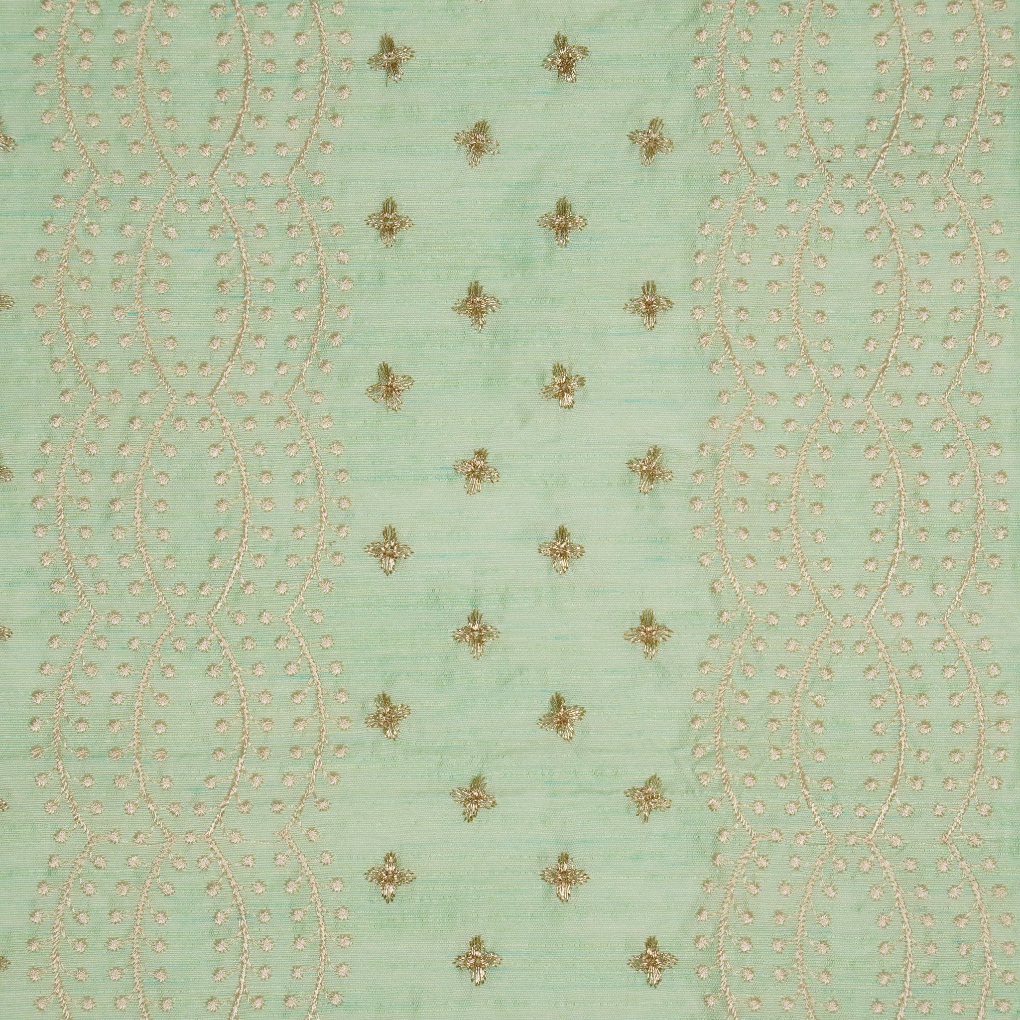 Naira Sea Green Viscose Raw Silk Embroidered Fabric in Jaal Pattern - Image 3