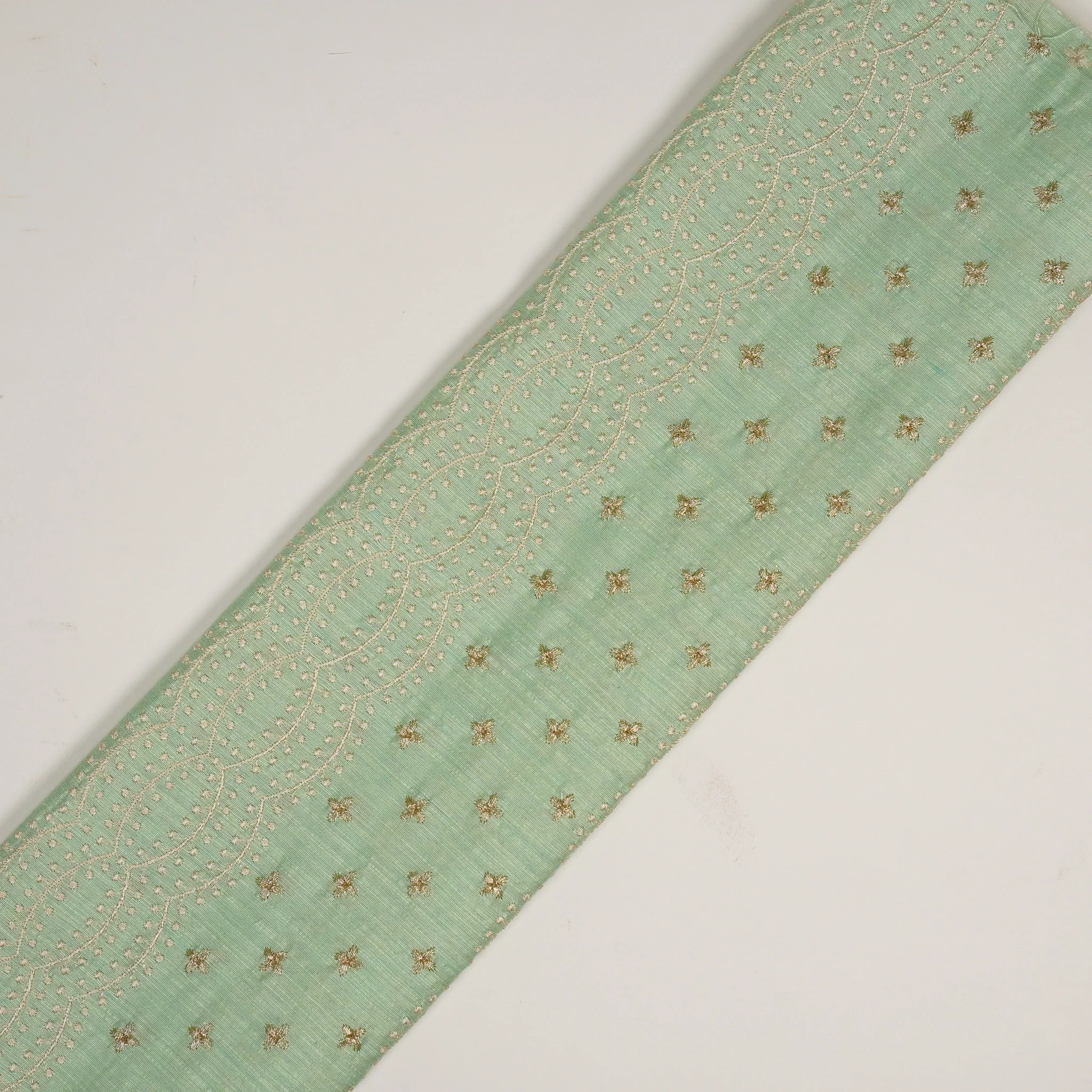 Naira Sea Green Viscose Raw Silk Embroidered Fabric in Jaal Pattern - Image 4