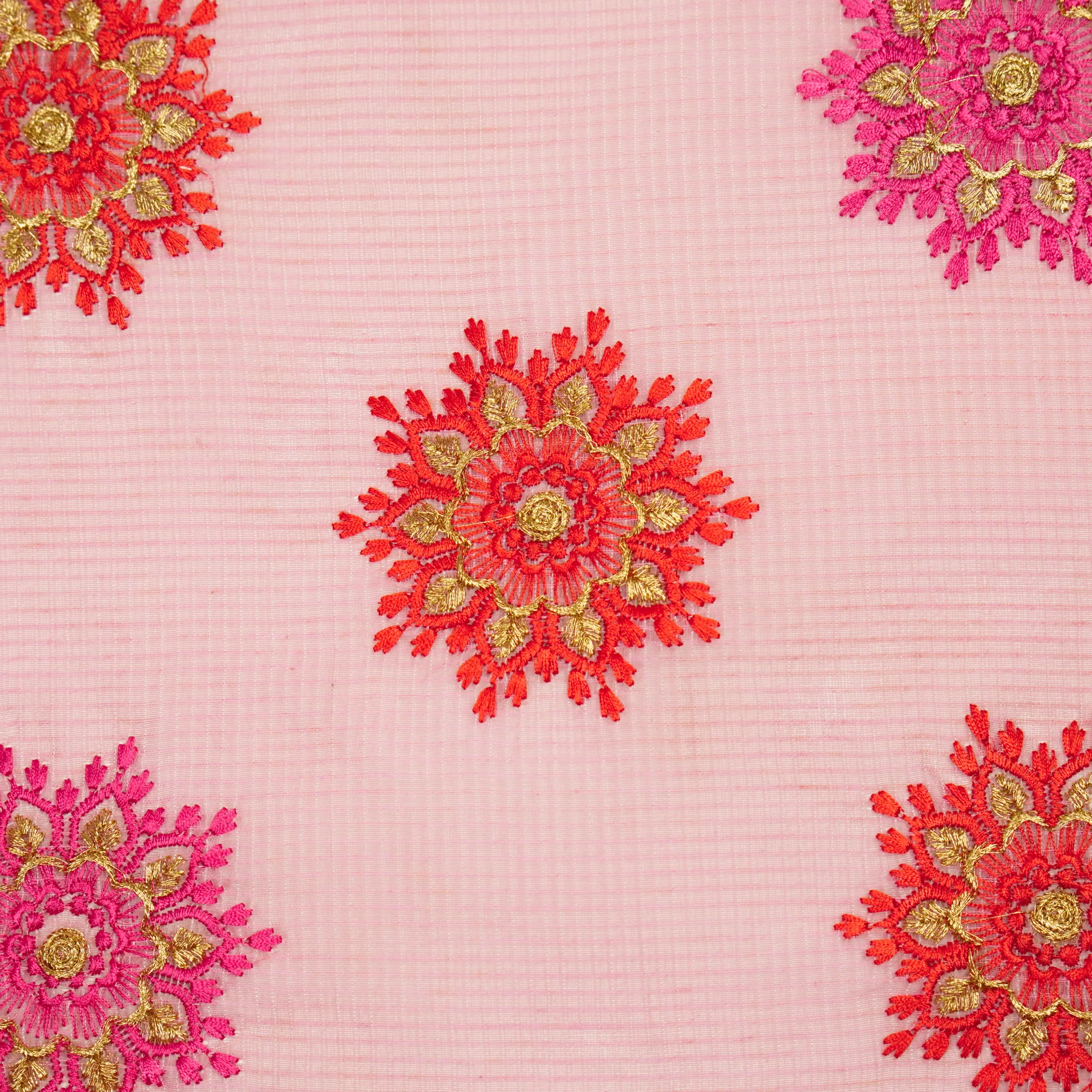 Namrata Pink Semi Munga Kota Embroidered Fabric in Buta Pattern - Image 3