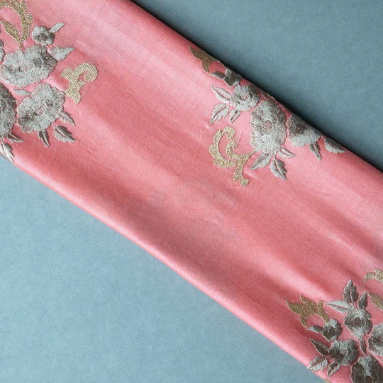 Nargis Deep Gajari Chanderi Embroidered Fabric in Buta Pattern - Image 4