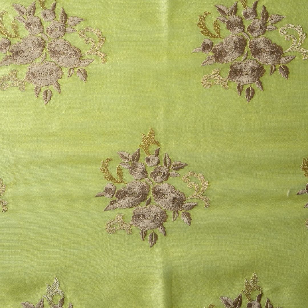 Nargis Lime Chanderi Embroidered Fabric in Buta Pattern - Image 2