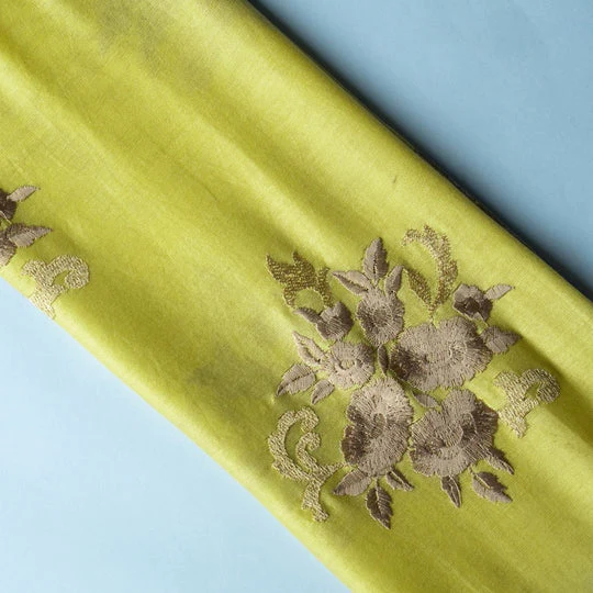 Nargis Lime Chanderi Embroidered Fabric in Buta Pattern - Image 4