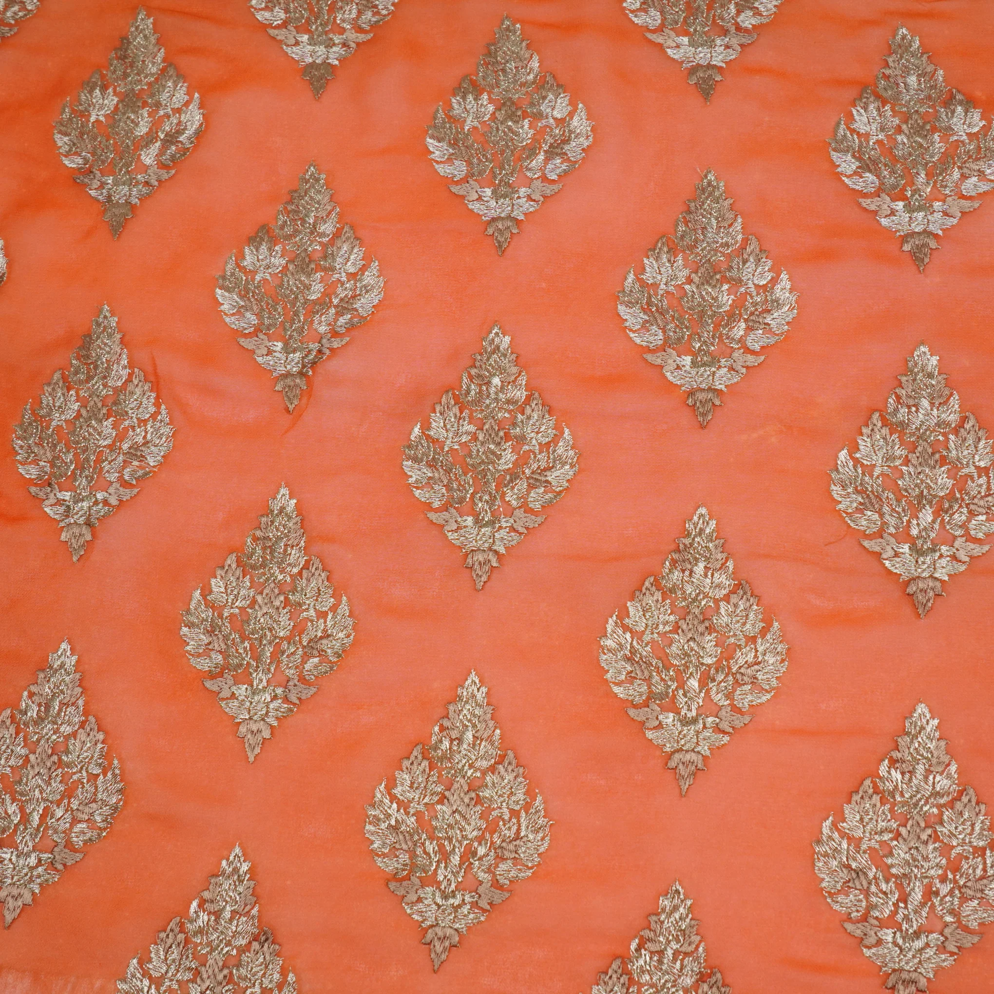 Naseem Rust Viscose Georgette Embroidered Fabric in Buta Pattern - Image 2