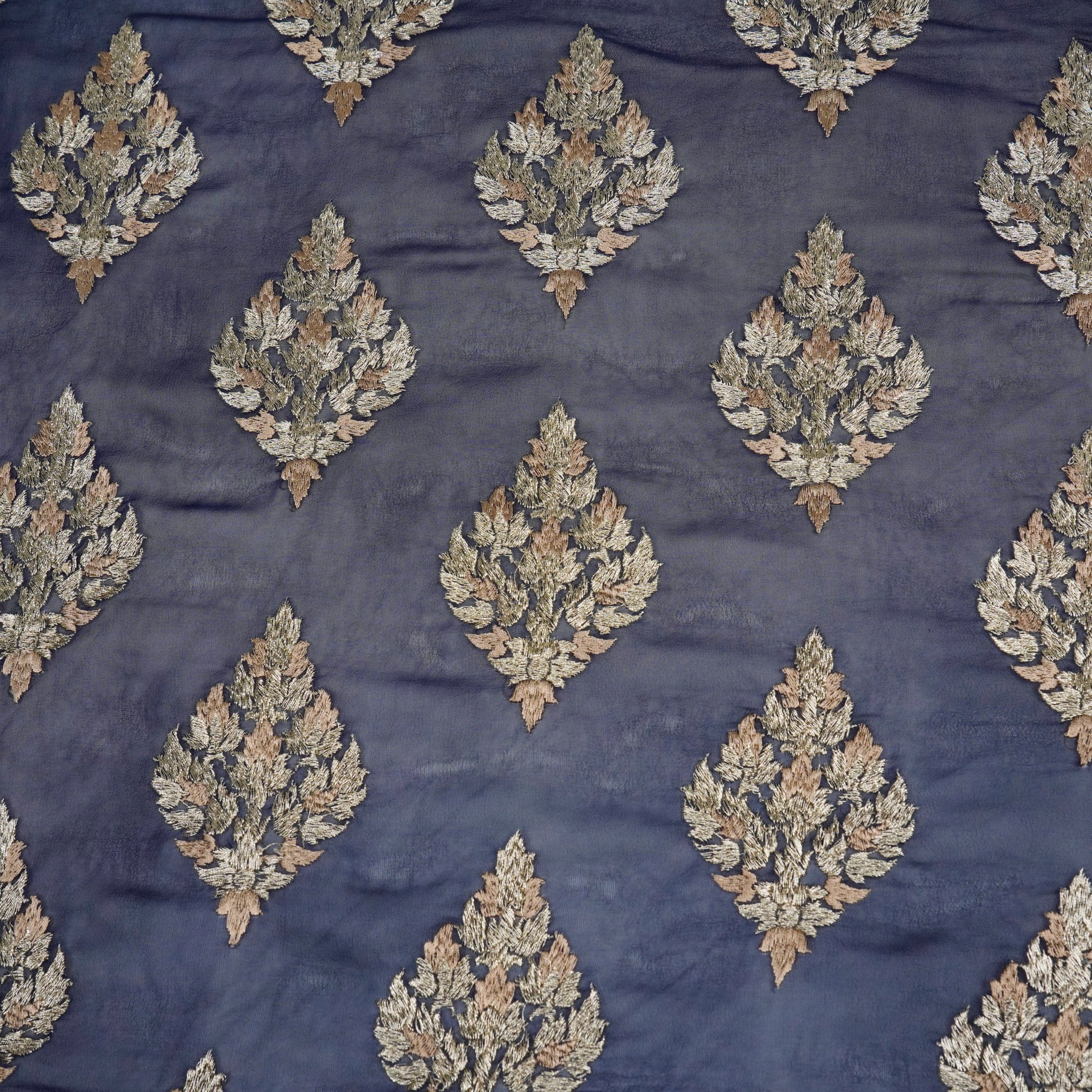 Naseem Navy Blue Viscose Georgette Embroidered Fabric in Buta Pattern - Image 2