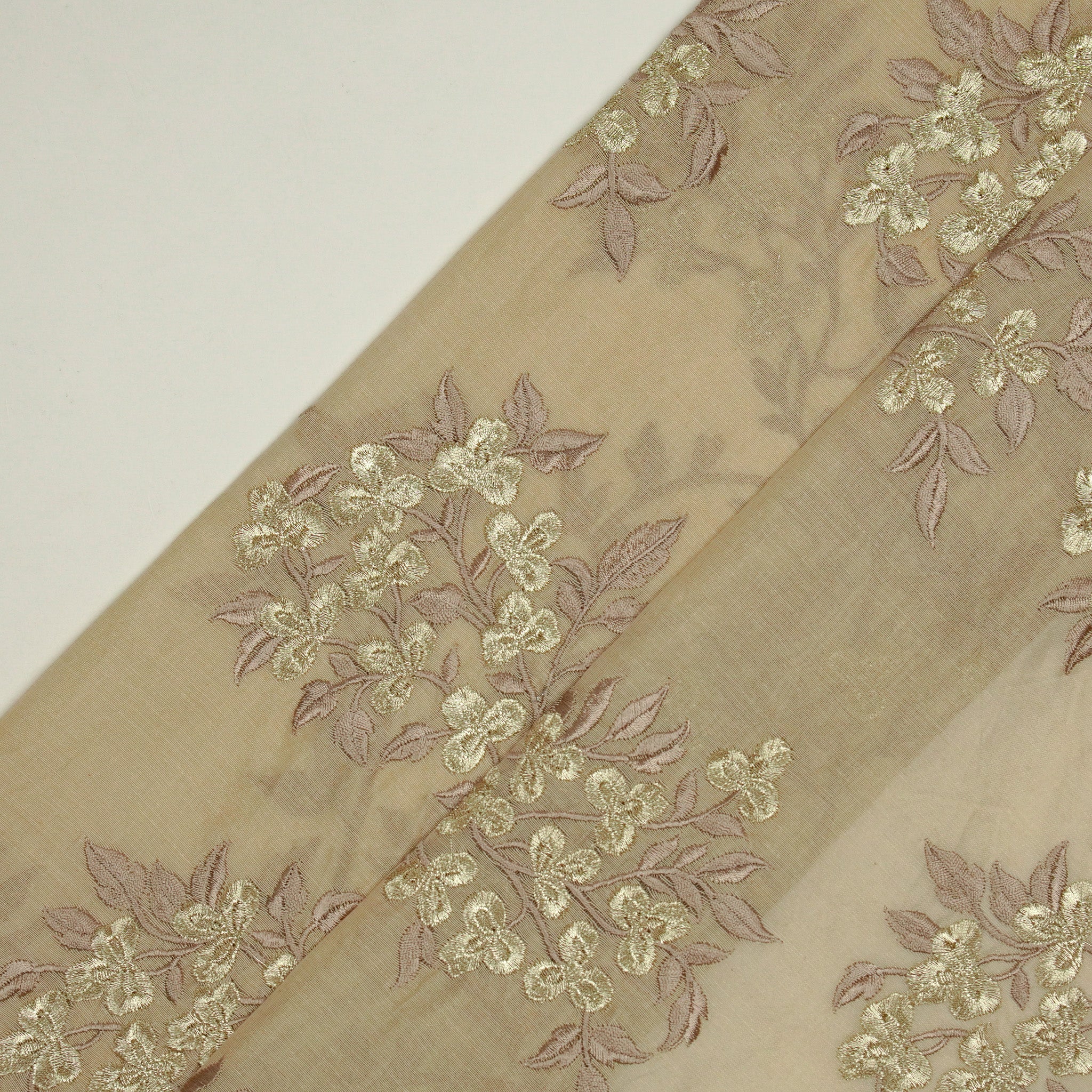 Nasrin Beige Chanderi Embroidered Fabric in Jaal Pattern