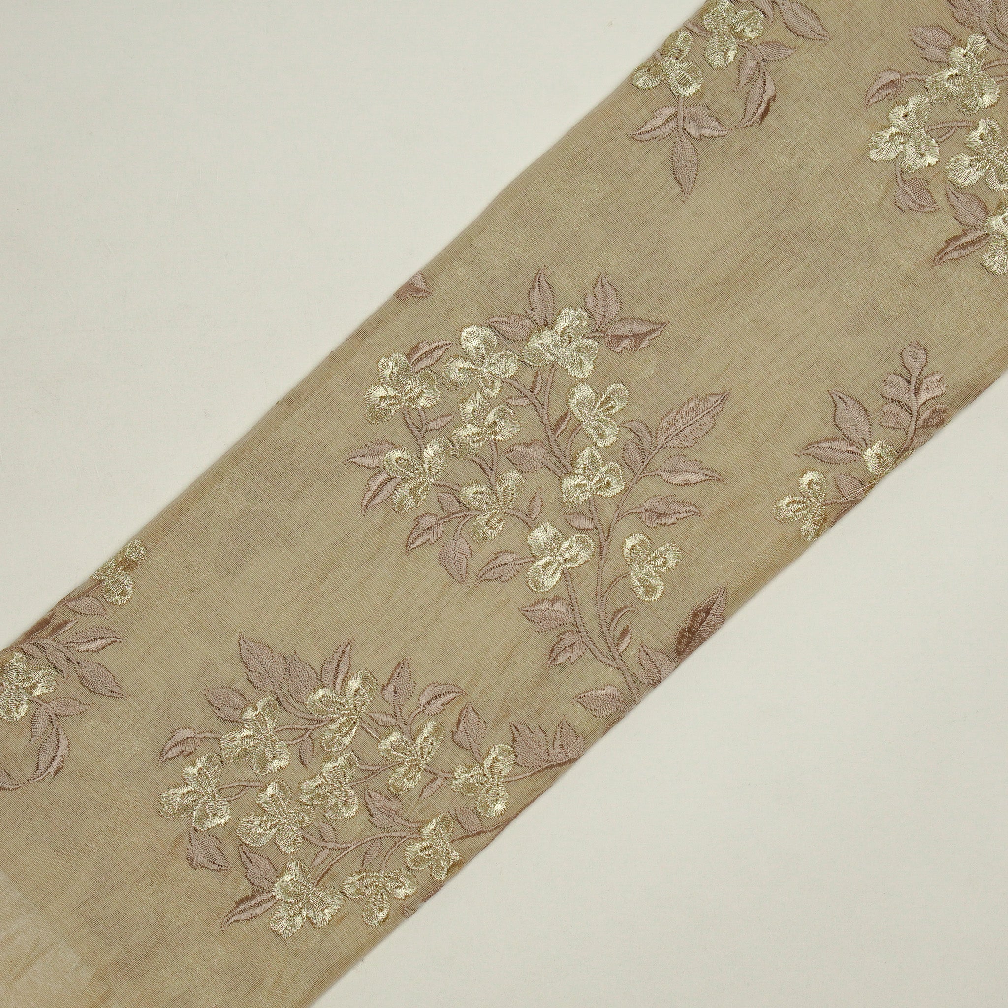 Nasrin Beige Chanderi Embroidered Fabric in Jaal Pattern - Image 4