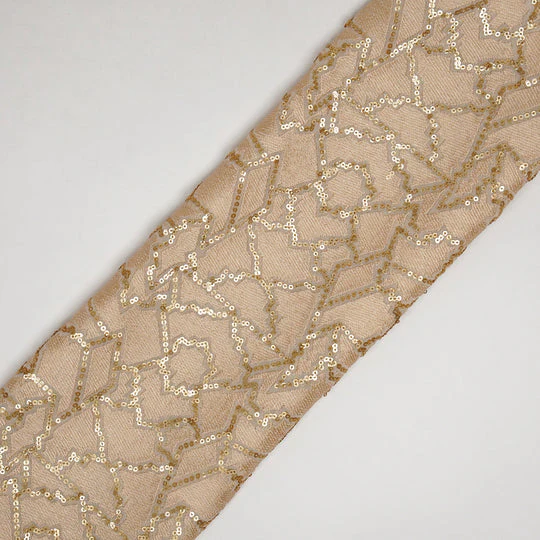 Naumani Cream Chanderi Embroidered Fabric in Sequins Jaal Pattern - Image 4