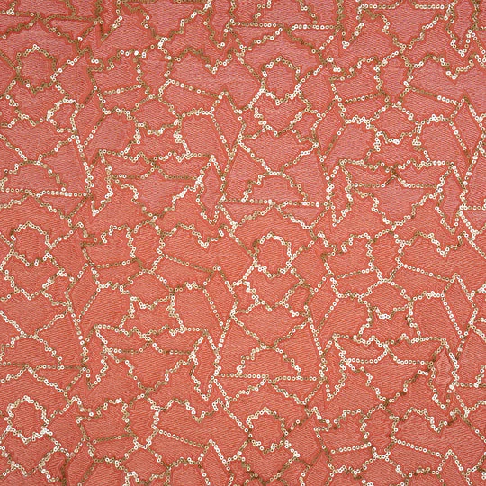 Naumani Dark Peach Chanderi Embroidered Fabric in Sequins Jaal Pattern - Image 3