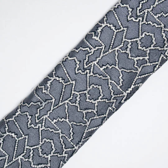 Naumani Teal Blue Chanderi Embroidered Fabric in Sequins Jaal Pattern - Image 4