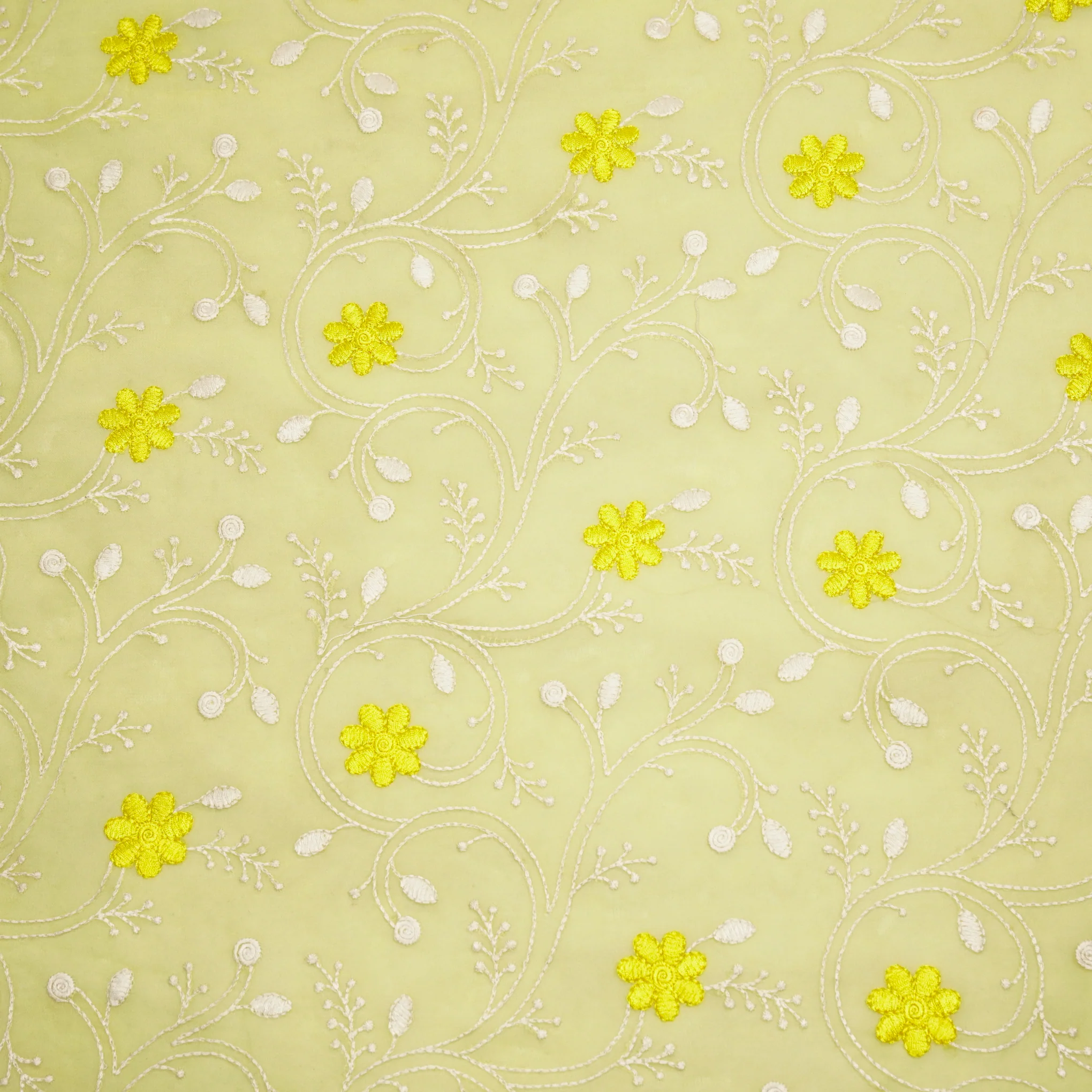 Navya Lemon Mul Chanderi Embroidered Fabric in Floral Jaal Pattern - Image 2