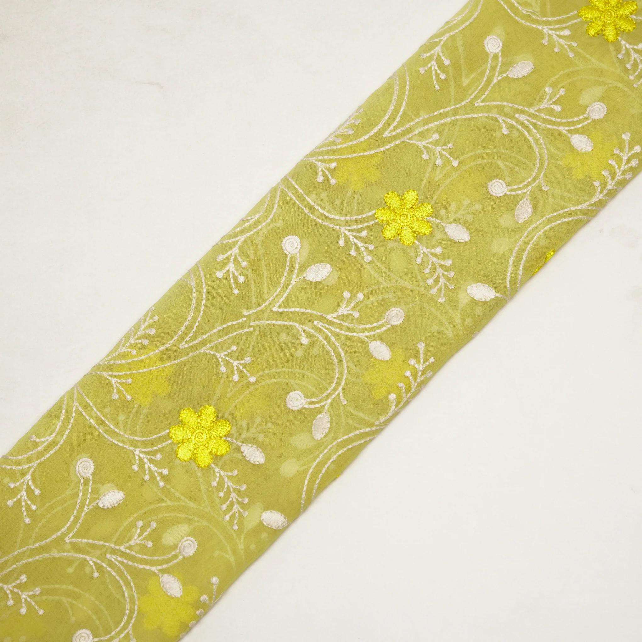 Navya Lemon Mul Chanderi Embroidered Fabric in Floral Jaal Pattern - Image 4