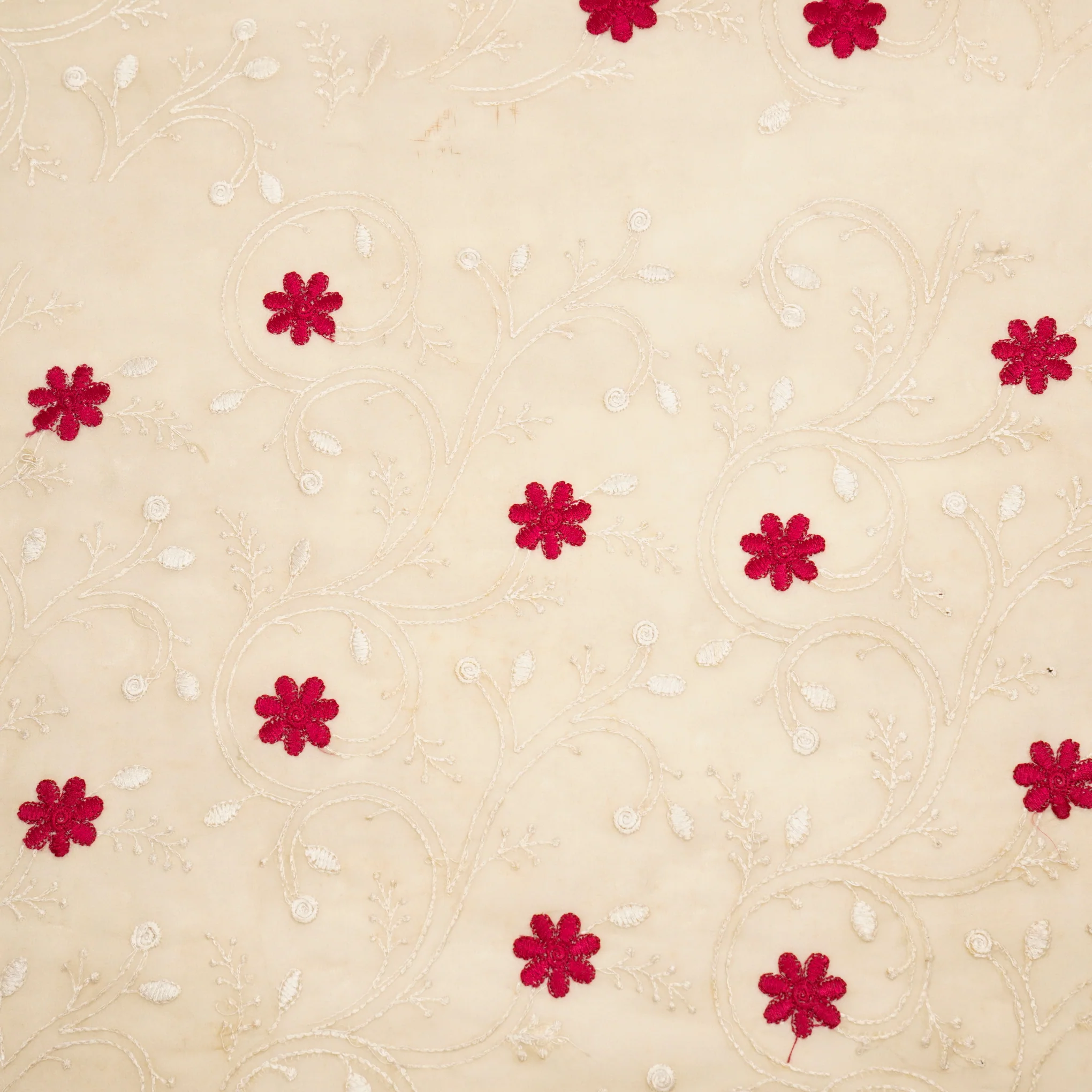 Navya Light Beige Mul Chanderi Embroidered Fabric in Floral Jaal Pattern - Image 2
