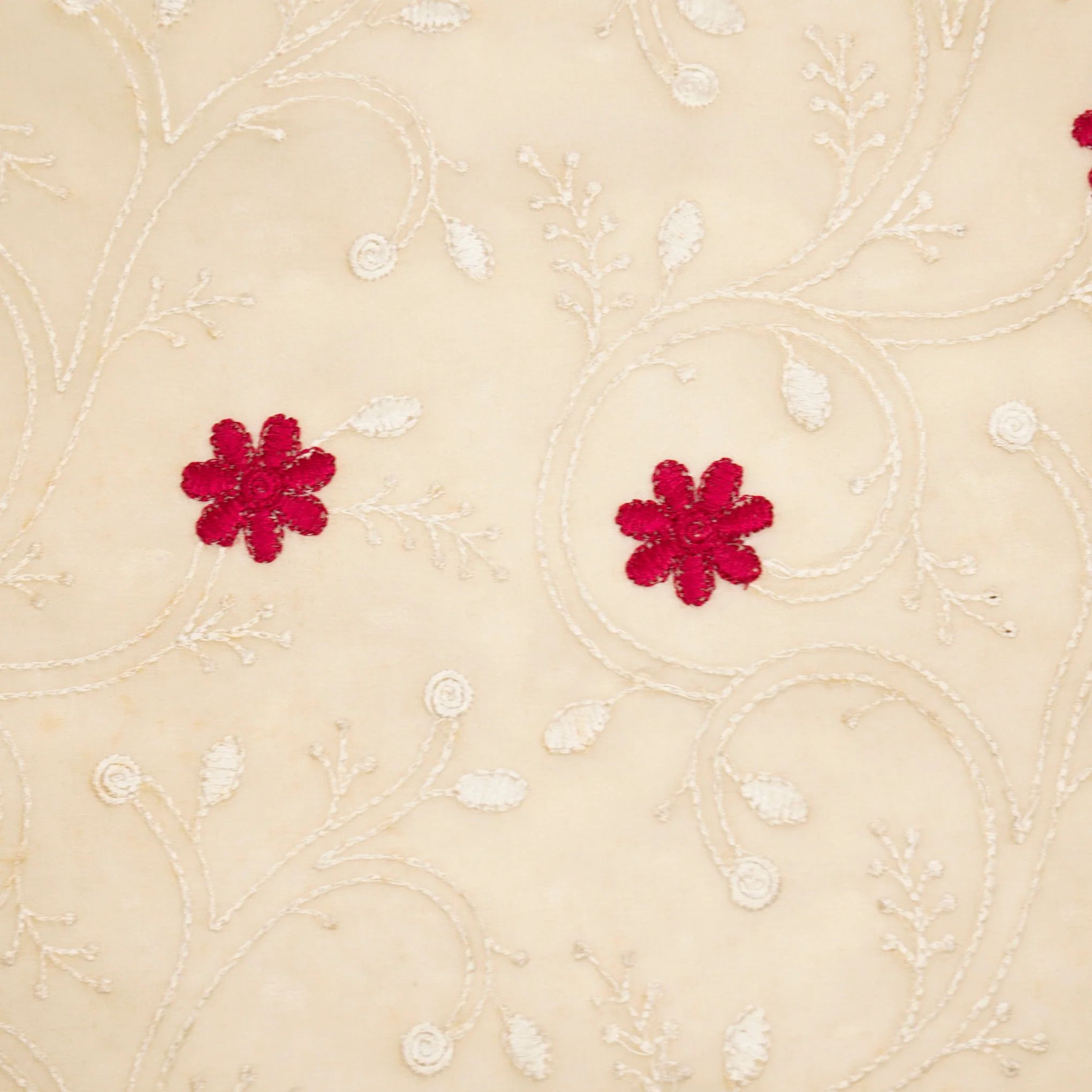 Navya Light Beige Mul Chanderi Embroidered Fabric in Floral Jaal Pattern - Image 3