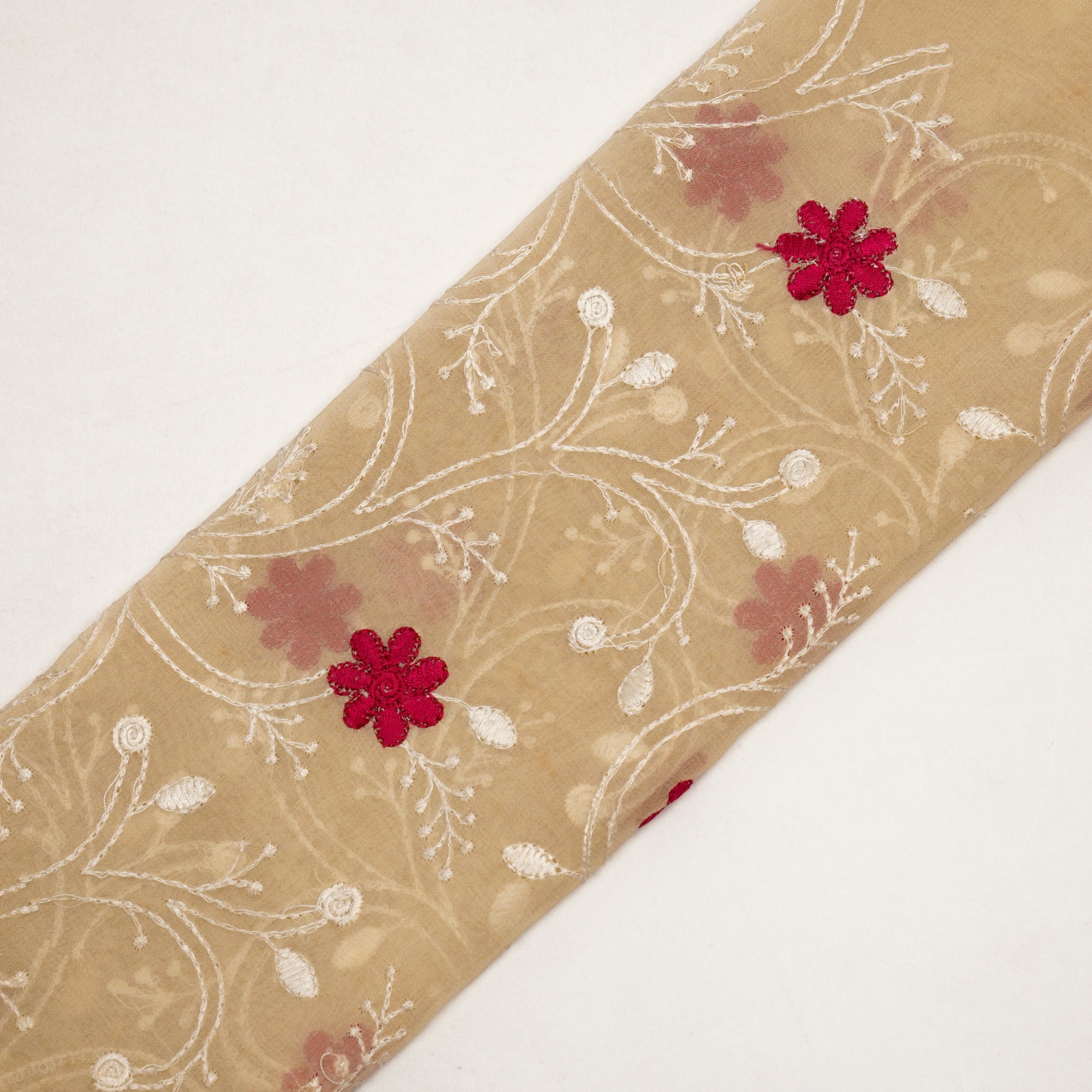Navya Light Beige Mul Chanderi Embroidered Fabric in Floral Jaal Pattern - Image 4