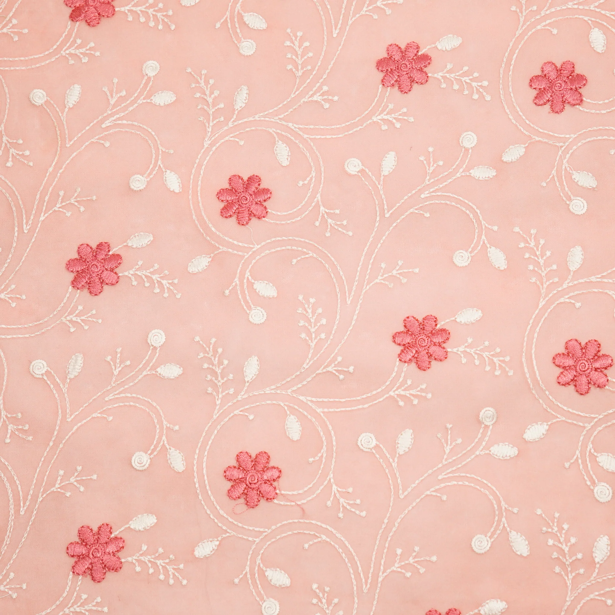 Navya Light Gajari Mul Chanderi Embroidered Fabric in Floral Jaal Pattern - Image 2
