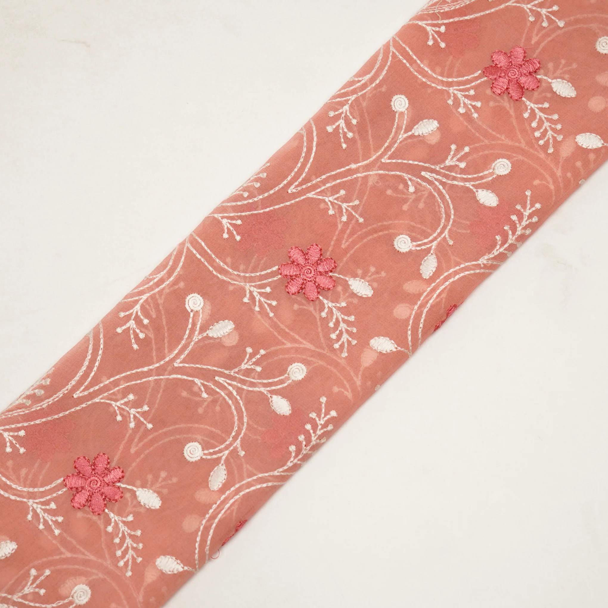 Navya Light Gajari Mul Chanderi Embroidered Fabric in Floral Jaal Pattern - Image 4