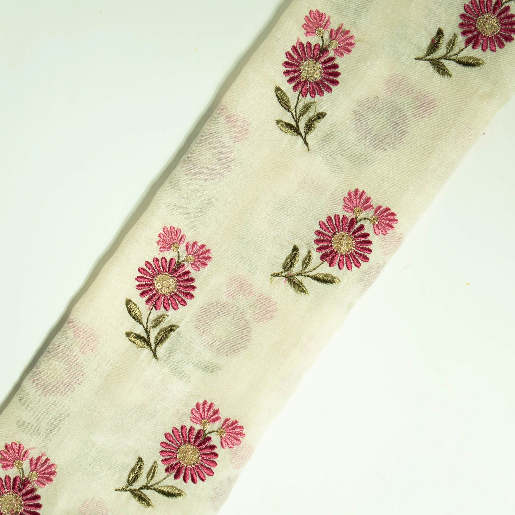 Nazirah Ivory Chanderi Embroidered Fabric in Buta Pattern - Image 4