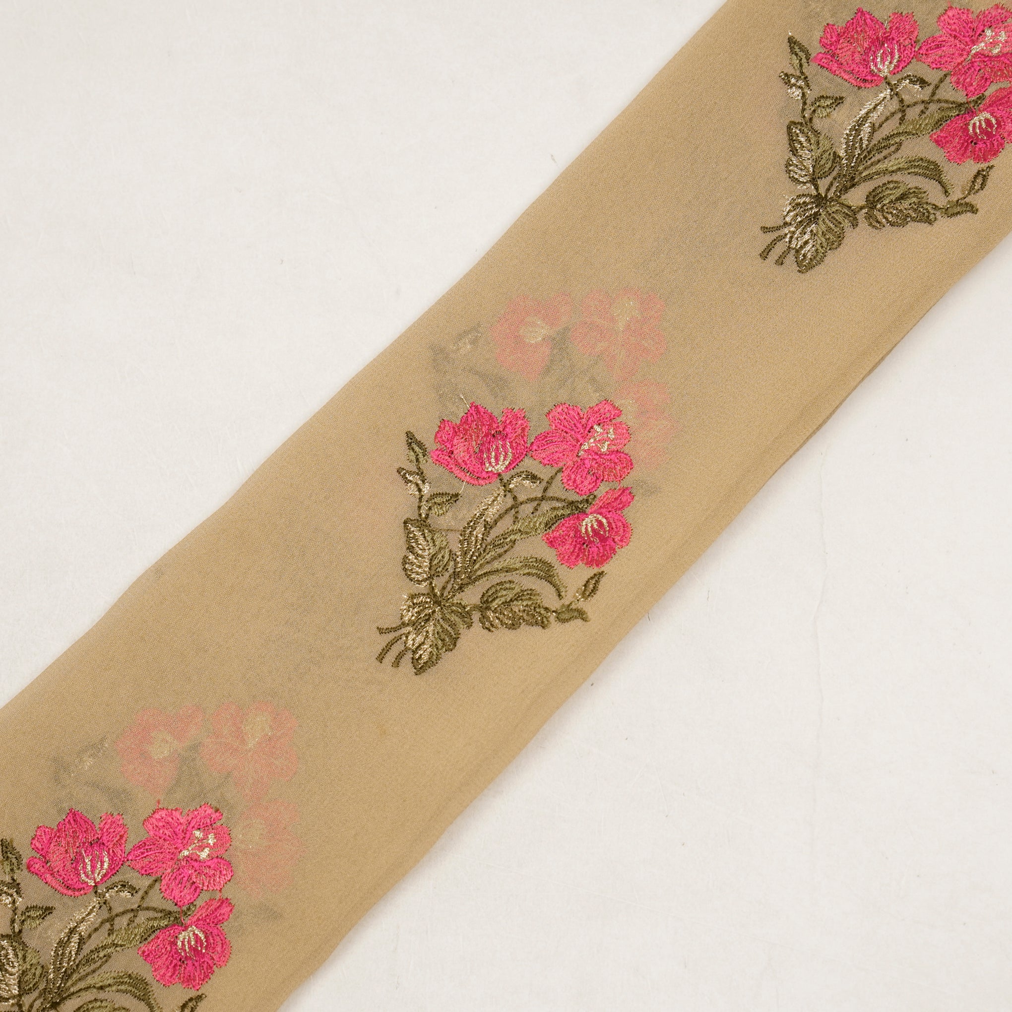 Nisa Beige Viscose Georgette Embroidered Fabric in Buta Pattern - Image 4