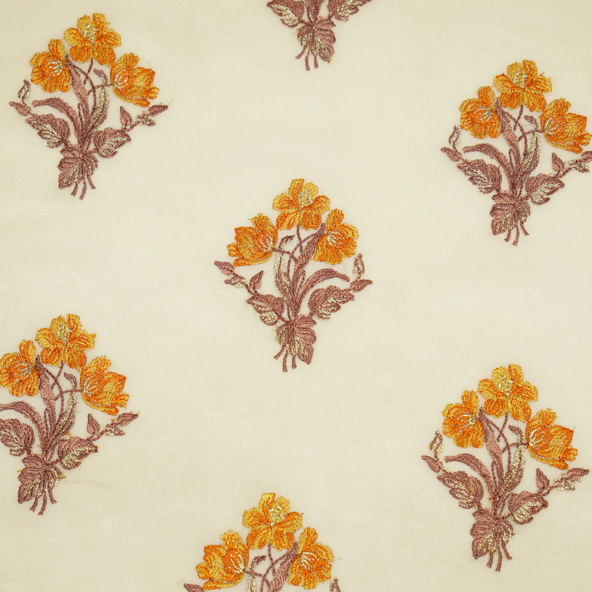 Nisa Cream Viscose Georgette Embroidered Fabric in Buta Pattern - Image 3