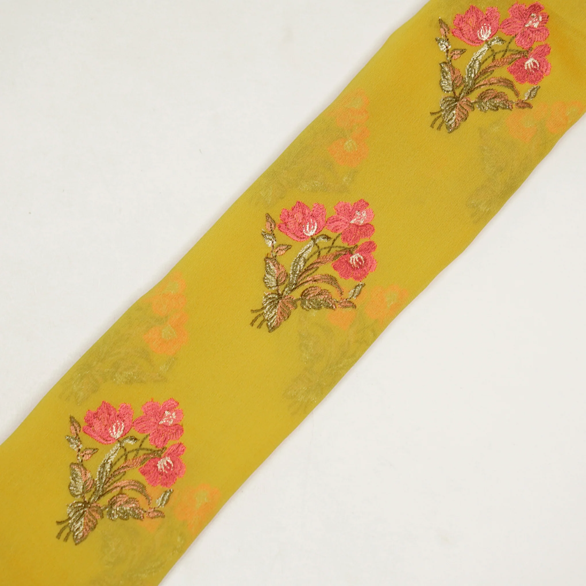 Nisa Gold Viscose Georgette Embroidered Fabric in Buta Pattern - Image 4