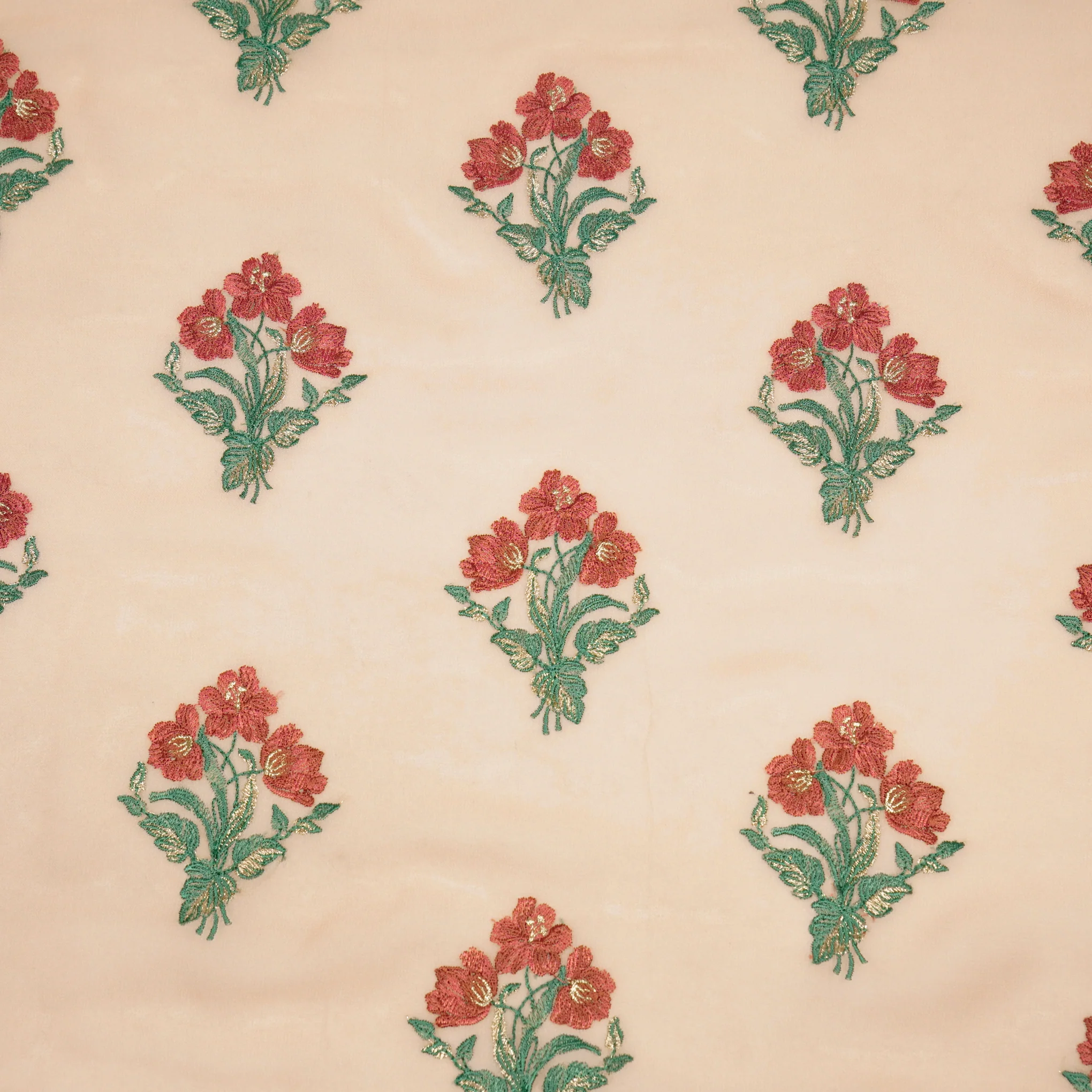 Nisa Light Peach Viscose Georgette Embroidered Fabric in Buta Pattern - Image 2
