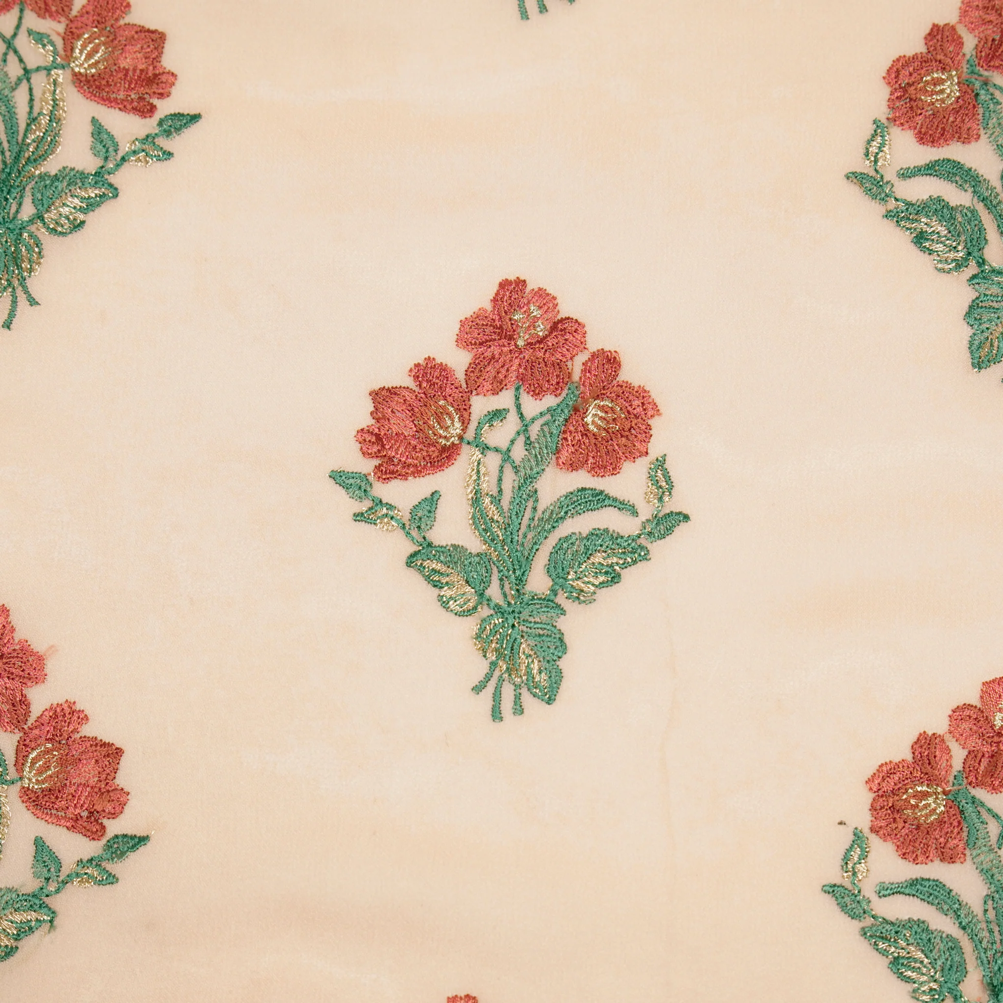 Nisa Light Peach Viscose Georgette Embroidered Fabric in Buta Pattern - Image 3