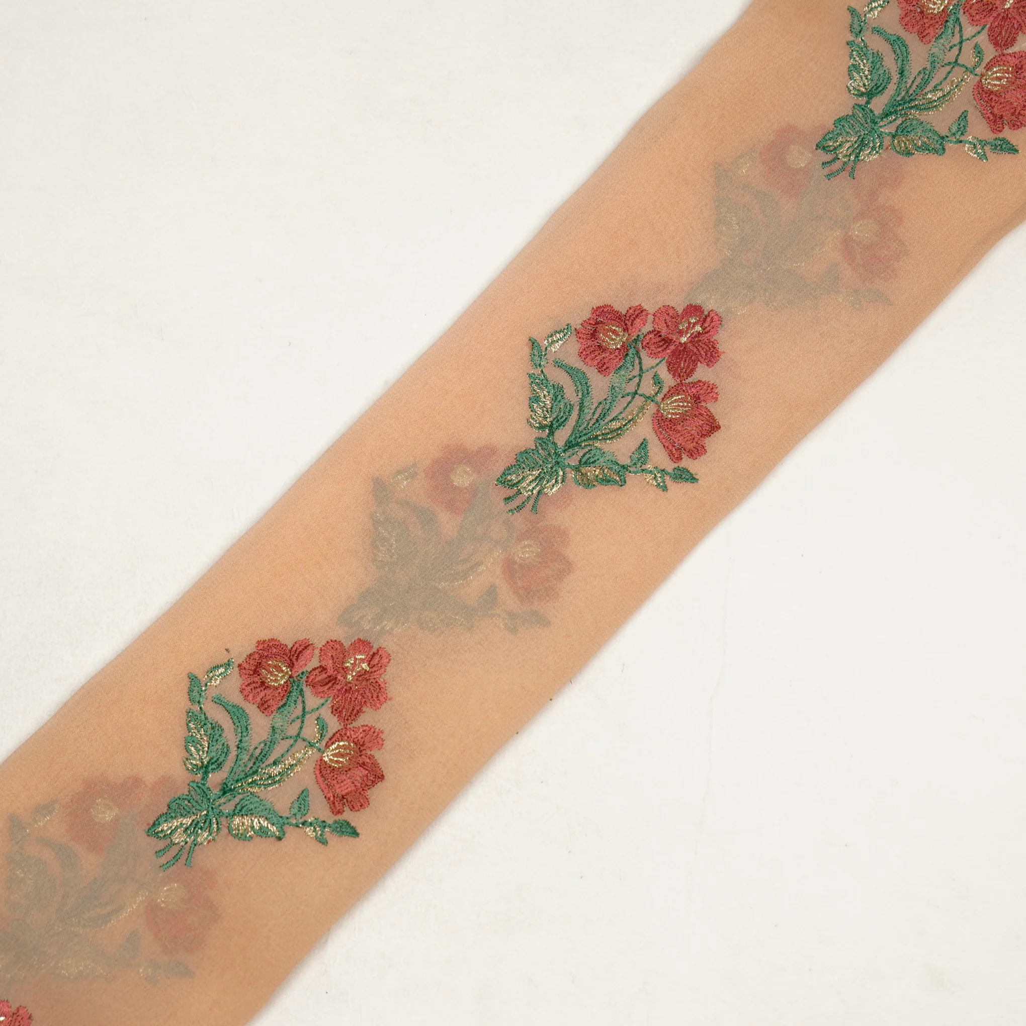 Nisa Light Peach Viscose Georgette Embroidered Fabric in Buta Pattern - Image 4