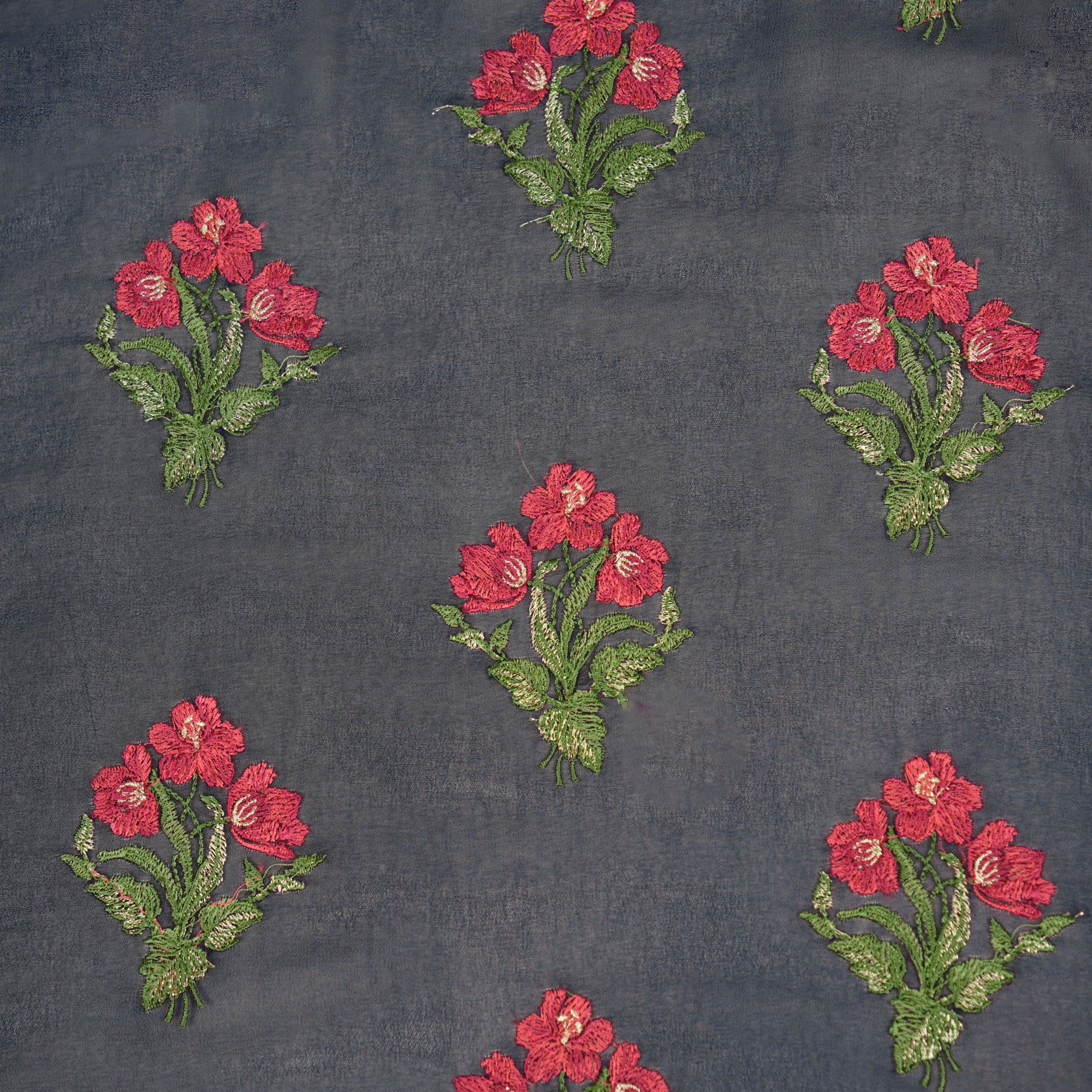 Nisa Navy Blue Viscose Georgette Embroidered Fabric in Buta Pattern - Image 2