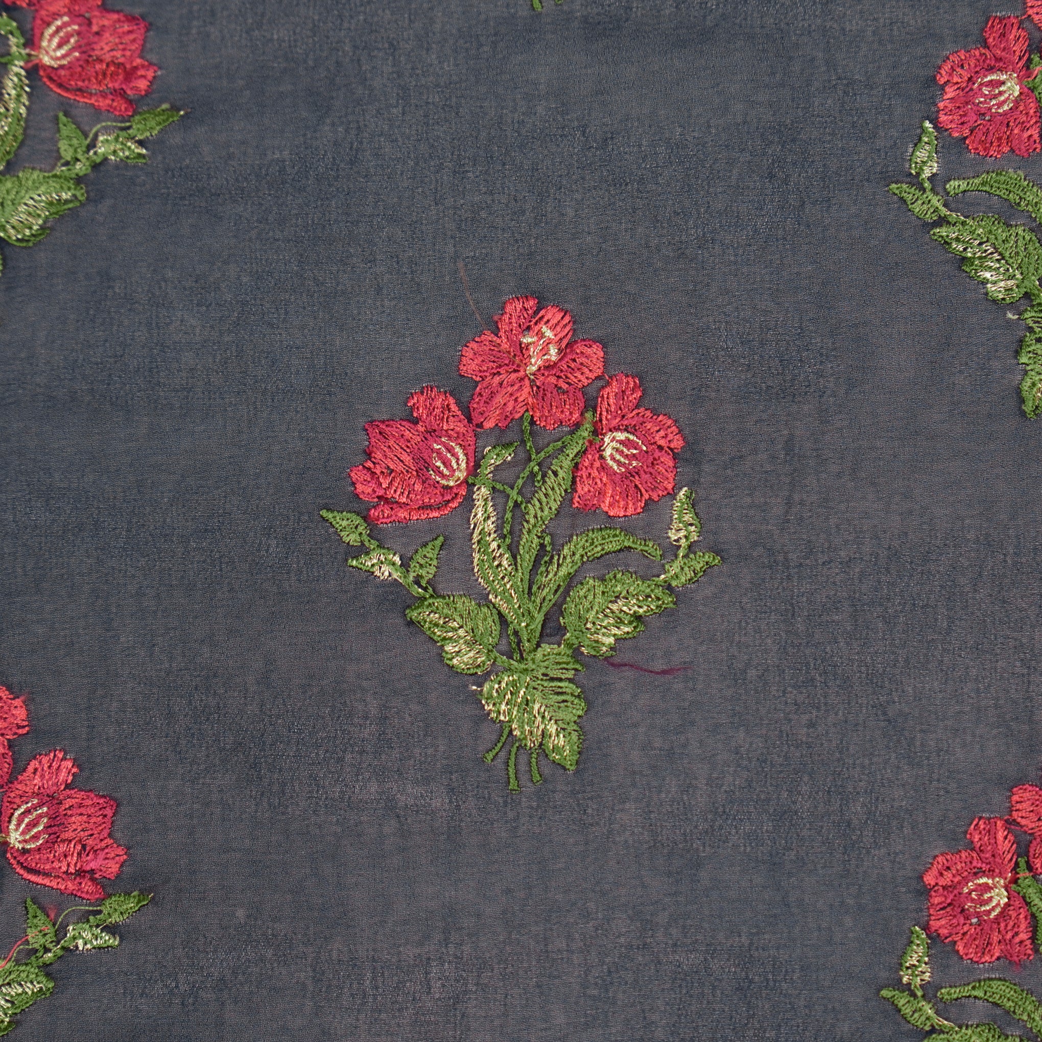 Nisa Navy Blue Viscose Georgette Embroidered Fabric in Buta Pattern - Image 3