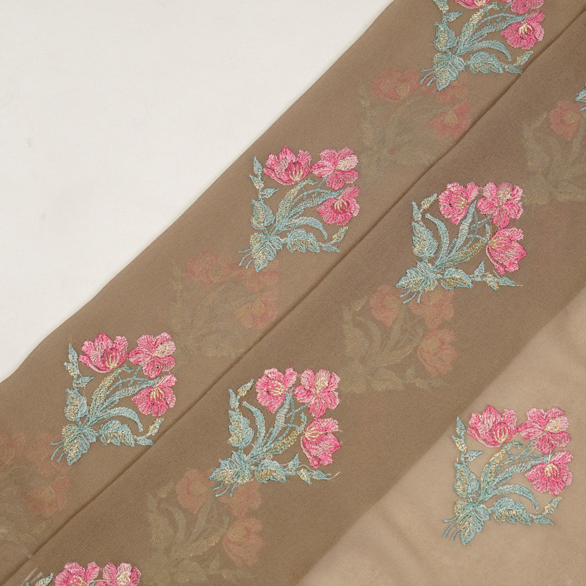 Nisa Onion Viscose Georgette Embroidered Fabric in Buta Pattern