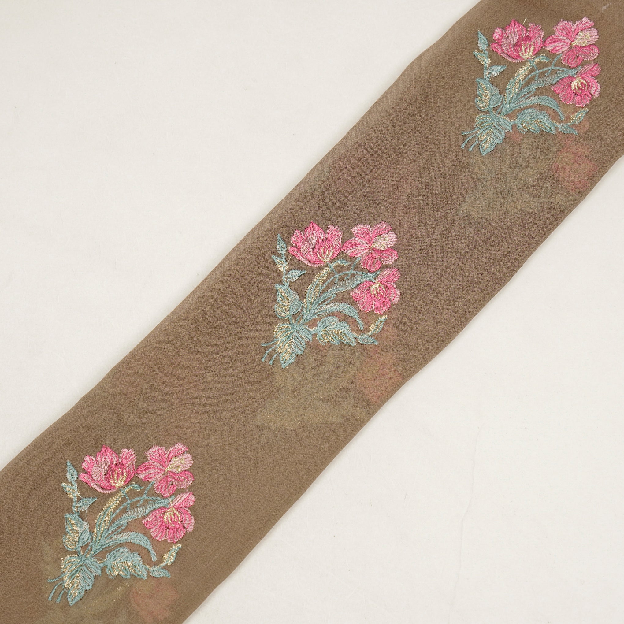 Nisa Onion Viscose Georgette Embroidered Fabric in Buta Pattern - Image 4
