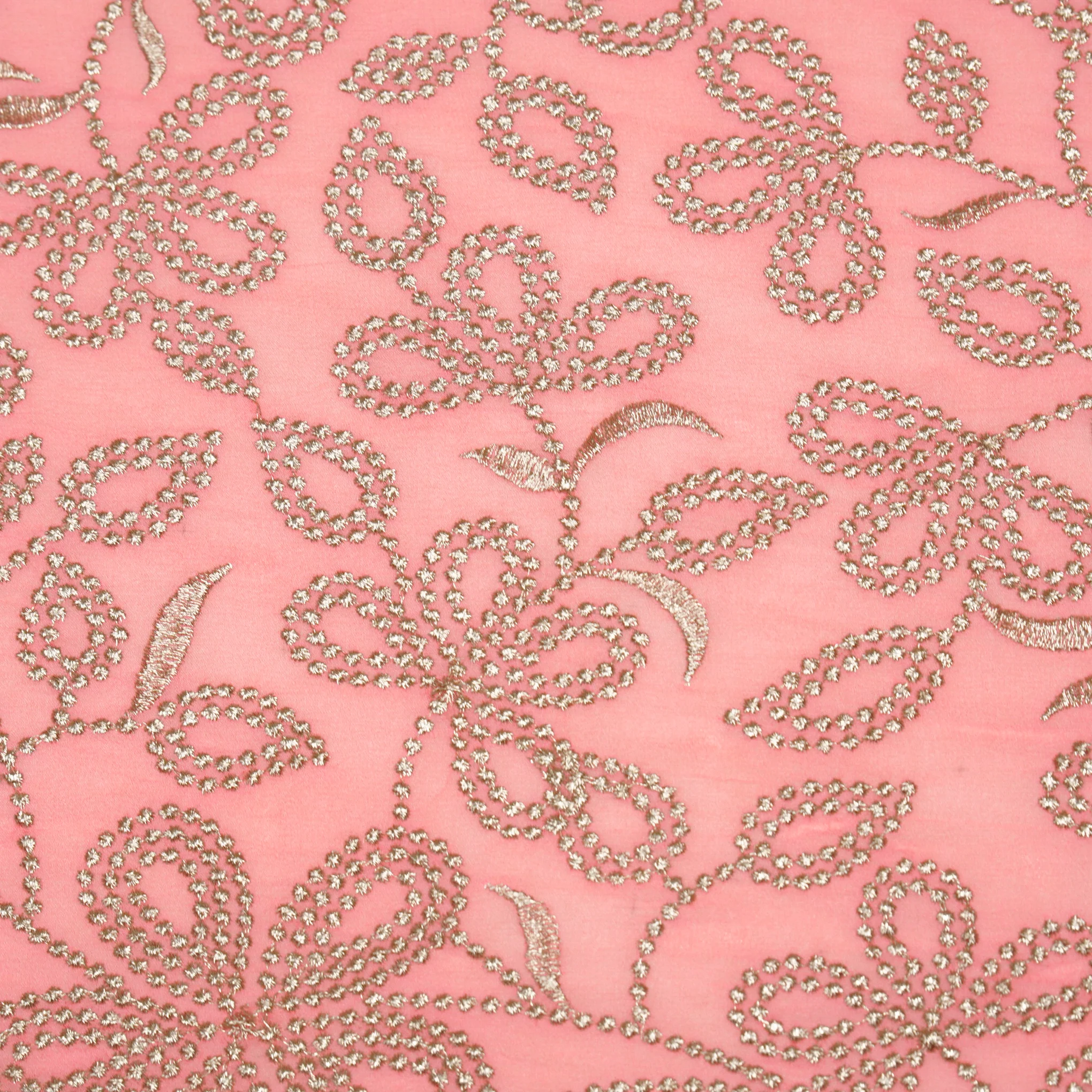 Numaya Light Peach Viscose Georgette Embroidered Fabric in Jaal Pattern - Image 3