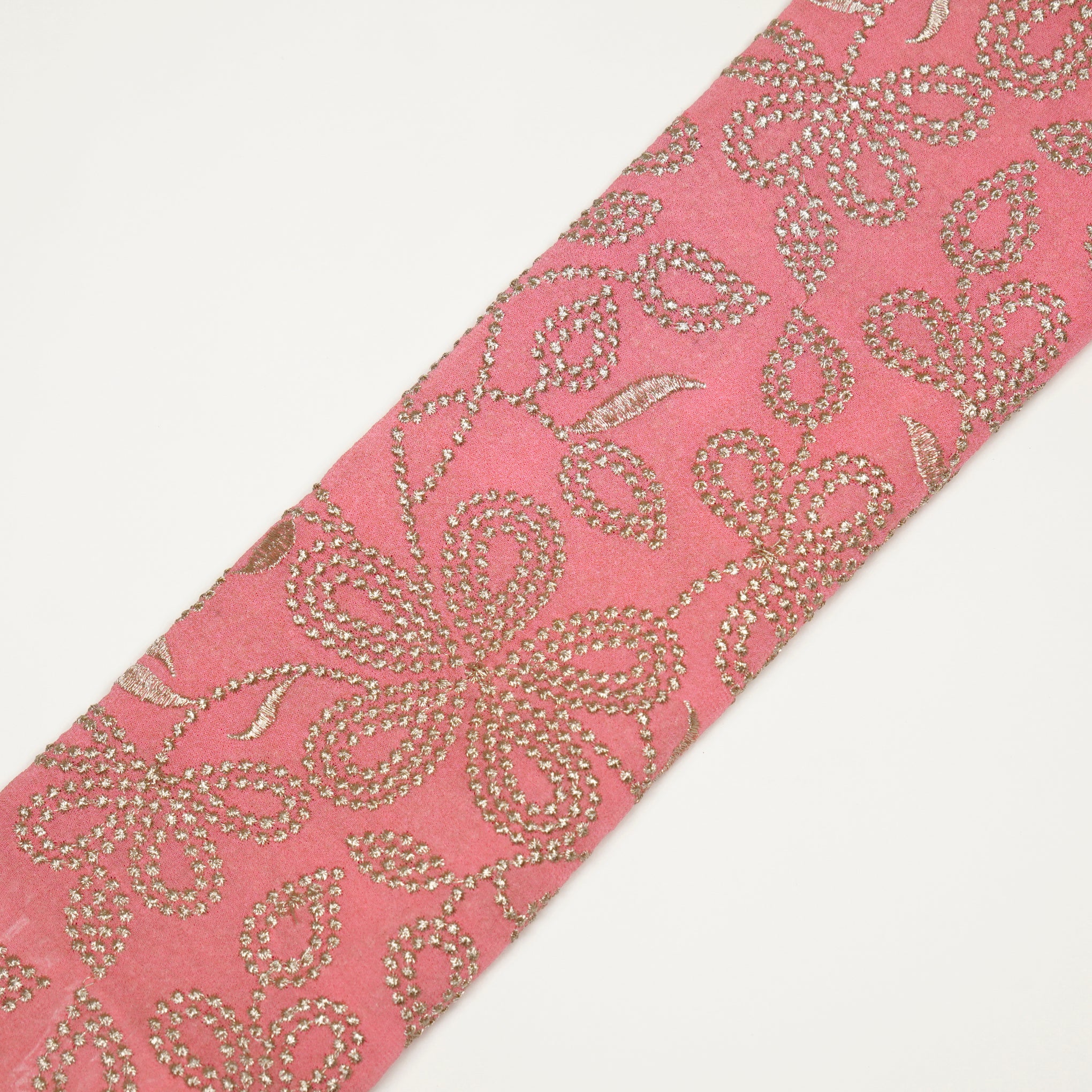 Numaya Light Peach Viscose Georgette Embroidered Fabric in Jaal Pattern - Image 4
